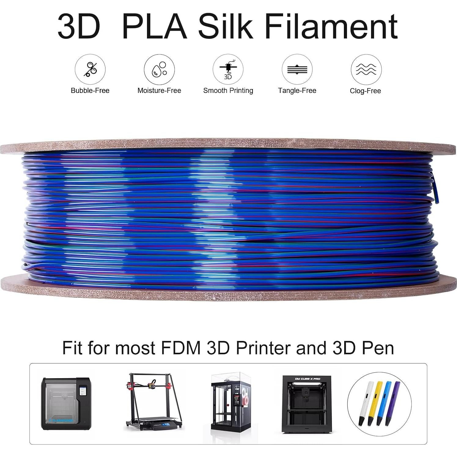 Filamento PLA Seda Tricolor 1.75mm Kretrum 1kg Rojo Verde Azul