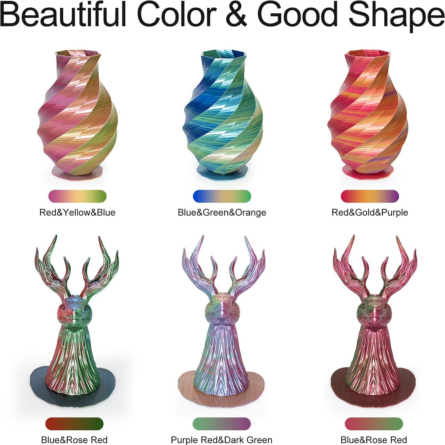 Filamento PLA Seda Tricolor 1.75mm Kretrum 1kg Rojo Verde Azul