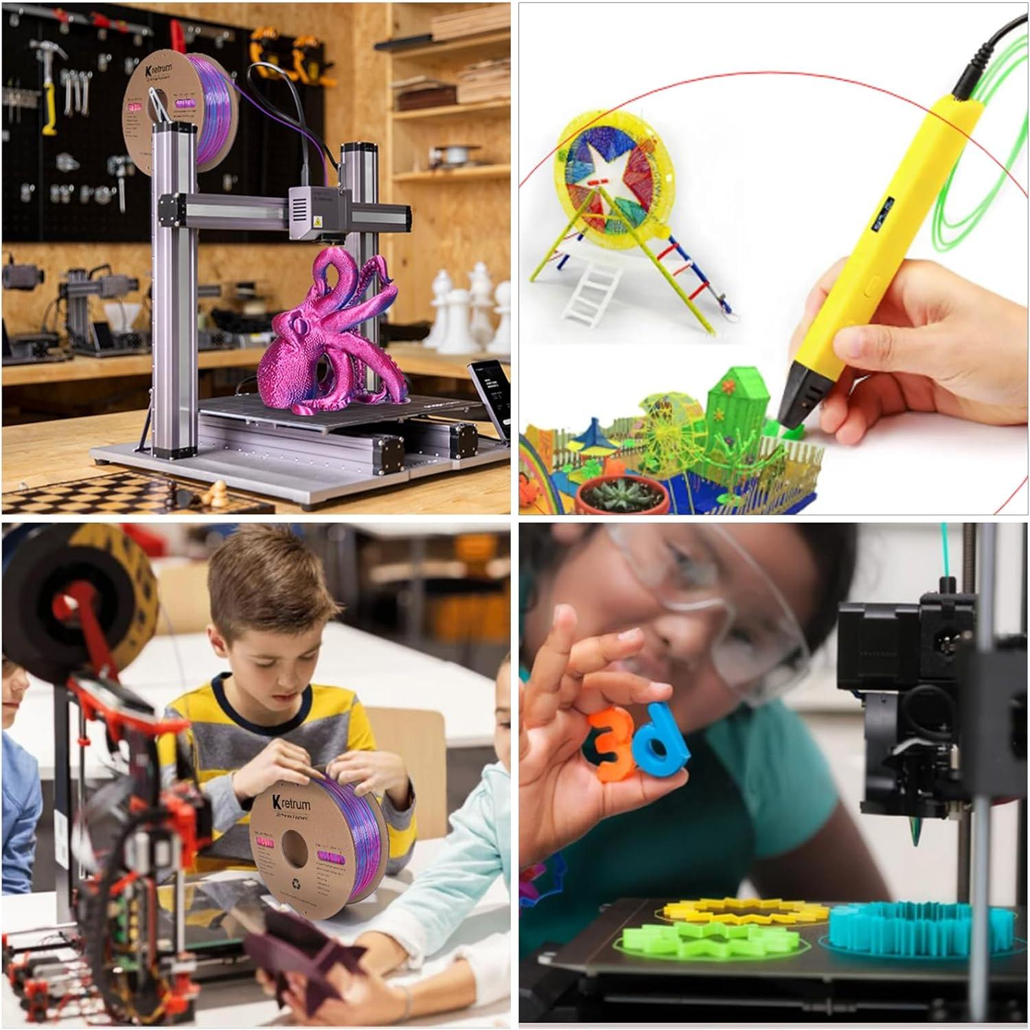 Filamento PLA Seda Tricolor 1.75mm Kretrum 1kg Rojo Verde Azul