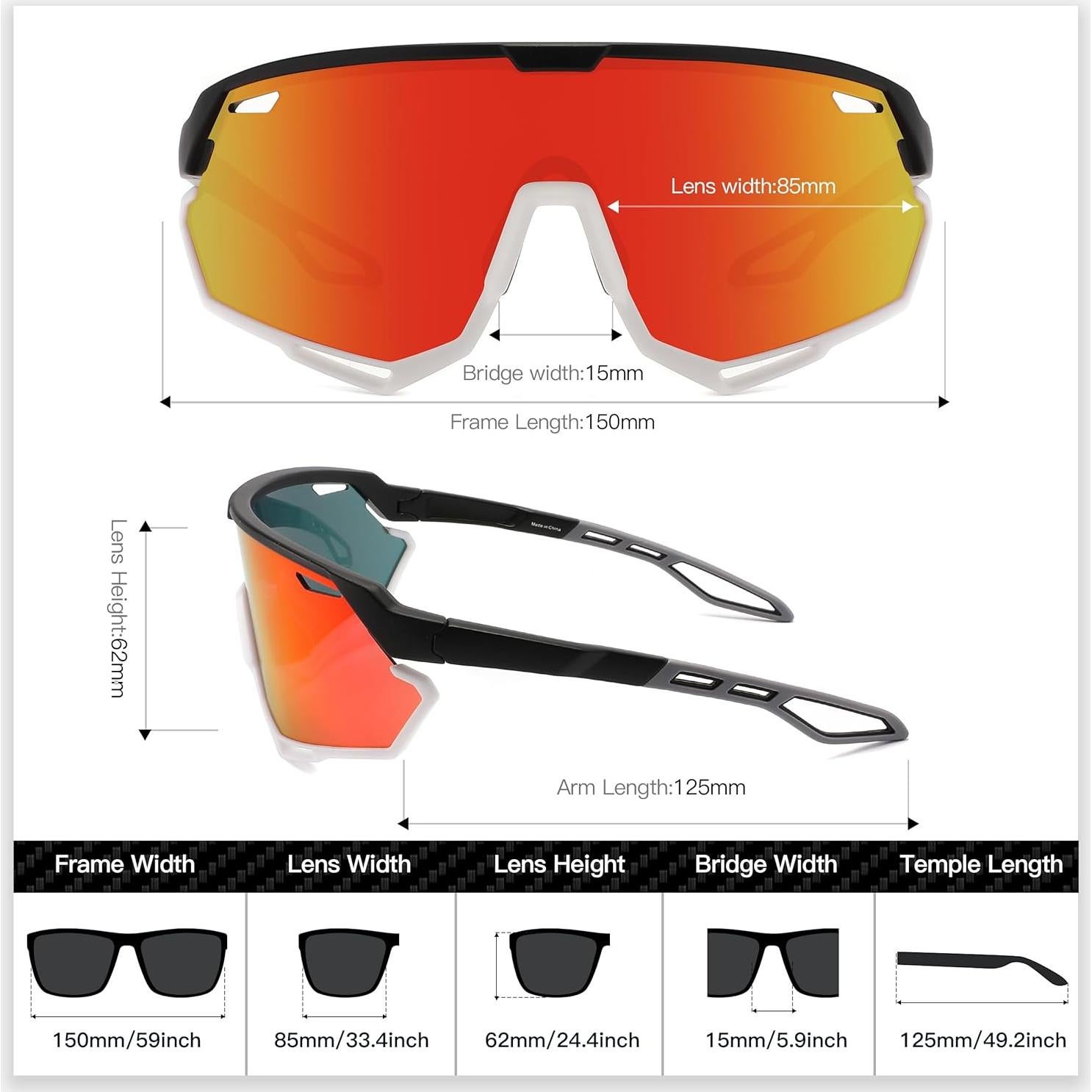 Gafas de Sol Deportivas SINSPORT Unisex HD UV400 Rojo/Blanco