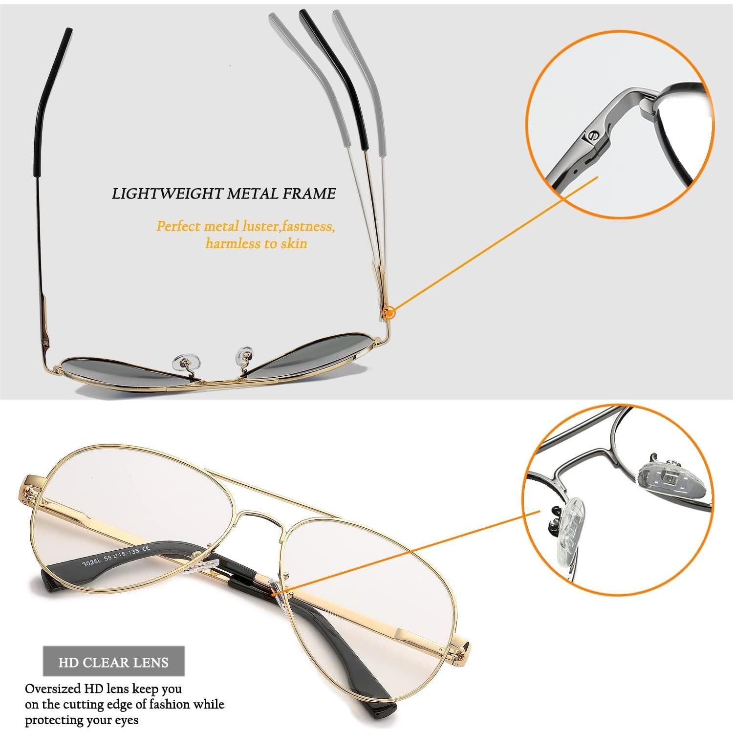 Gafas de Aviador HJSTES Lentes Transparentes Anti Luz Azul