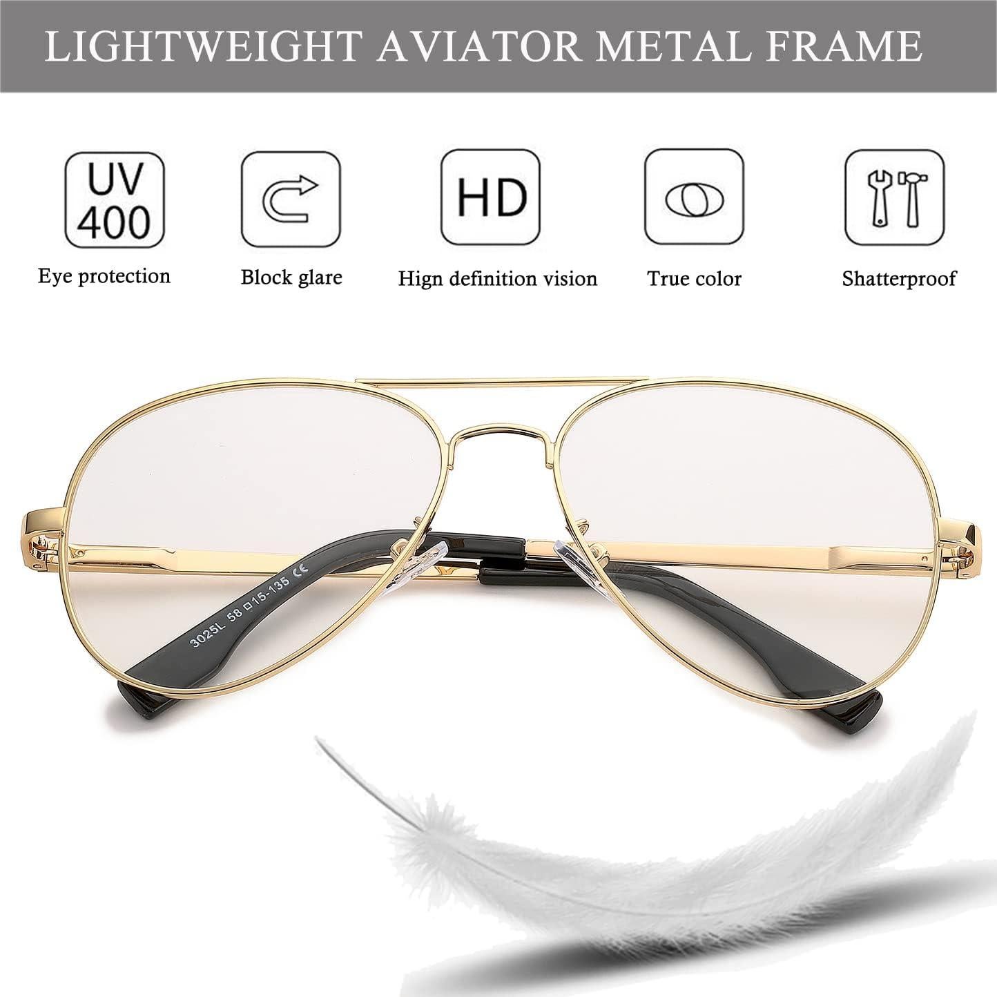 Gafas de Aviador HJSTES Lentes Transparentes Anti Luz Azul