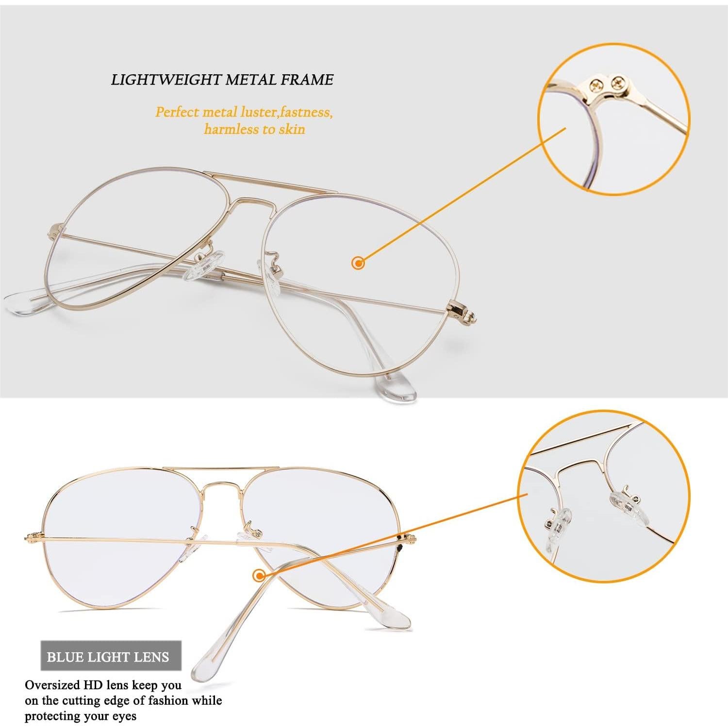 Gafas de Aviador HJSTES Lentes Transparentes Anti Luz Azul