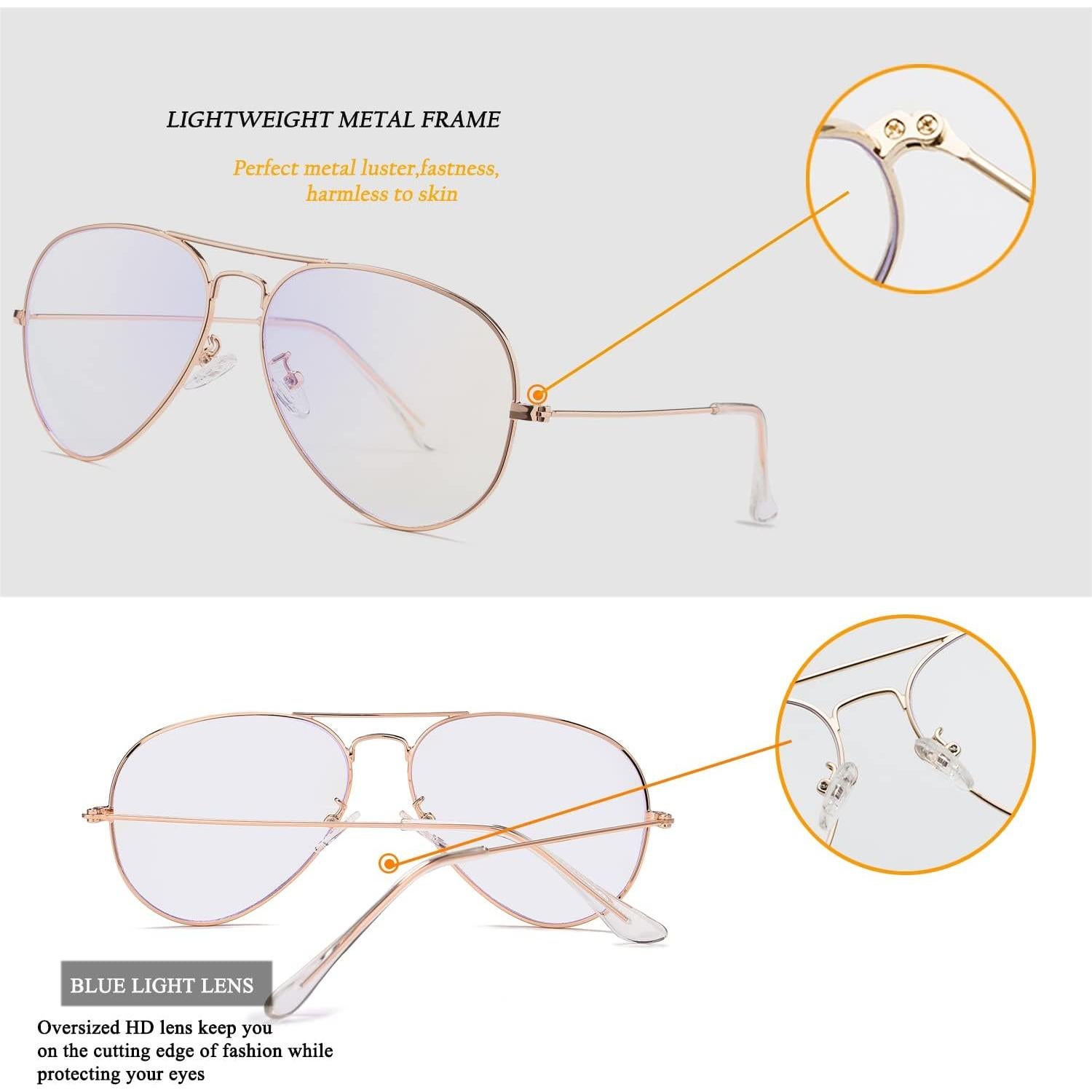 Gafas de Aviador HJSTES Anti Luz Azul Marco Oro Rosa