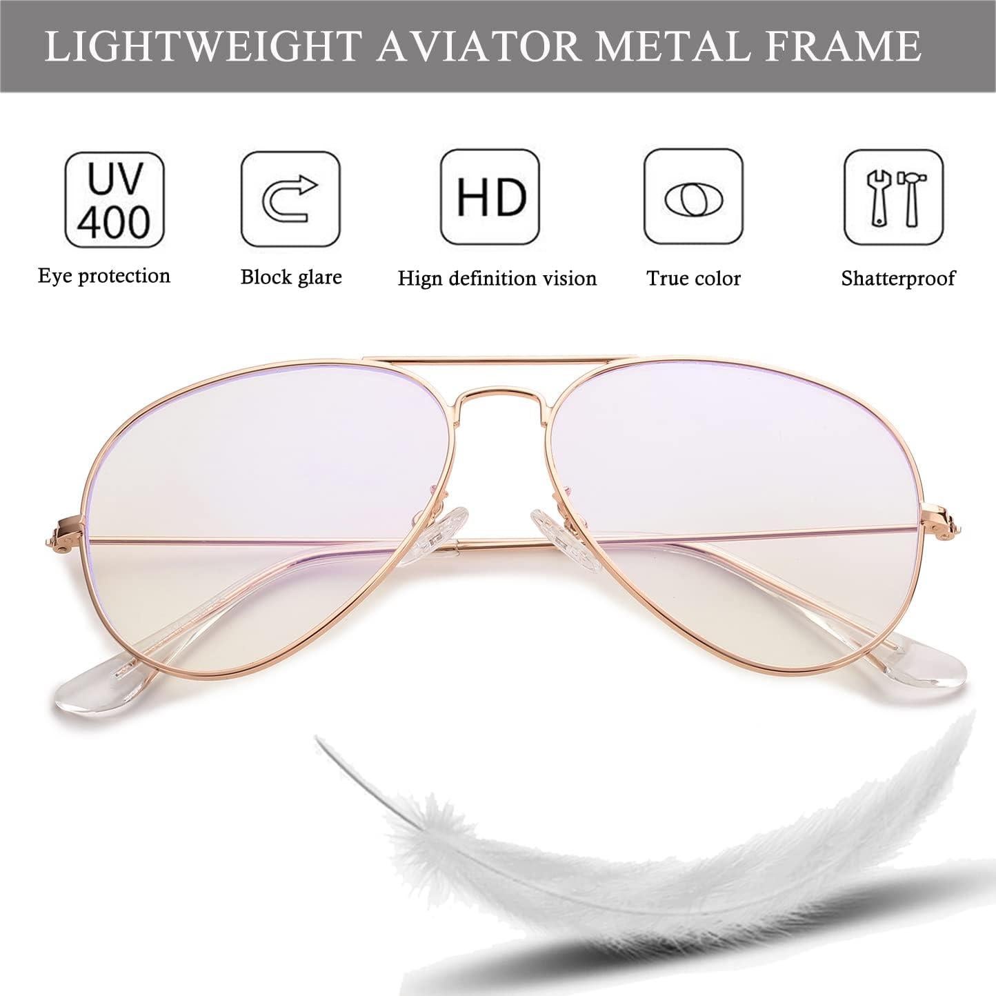 Gafas de Aviador HJSTES Anti Luz Azul Marco Oro Rosa