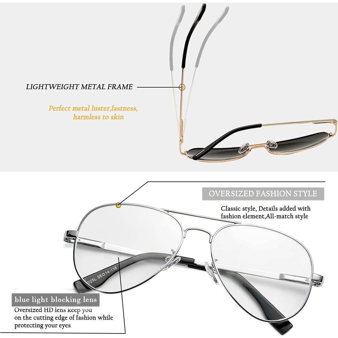 Gafas de Aviador HJSTES Lentes Transparentes Anti-Luz Azul