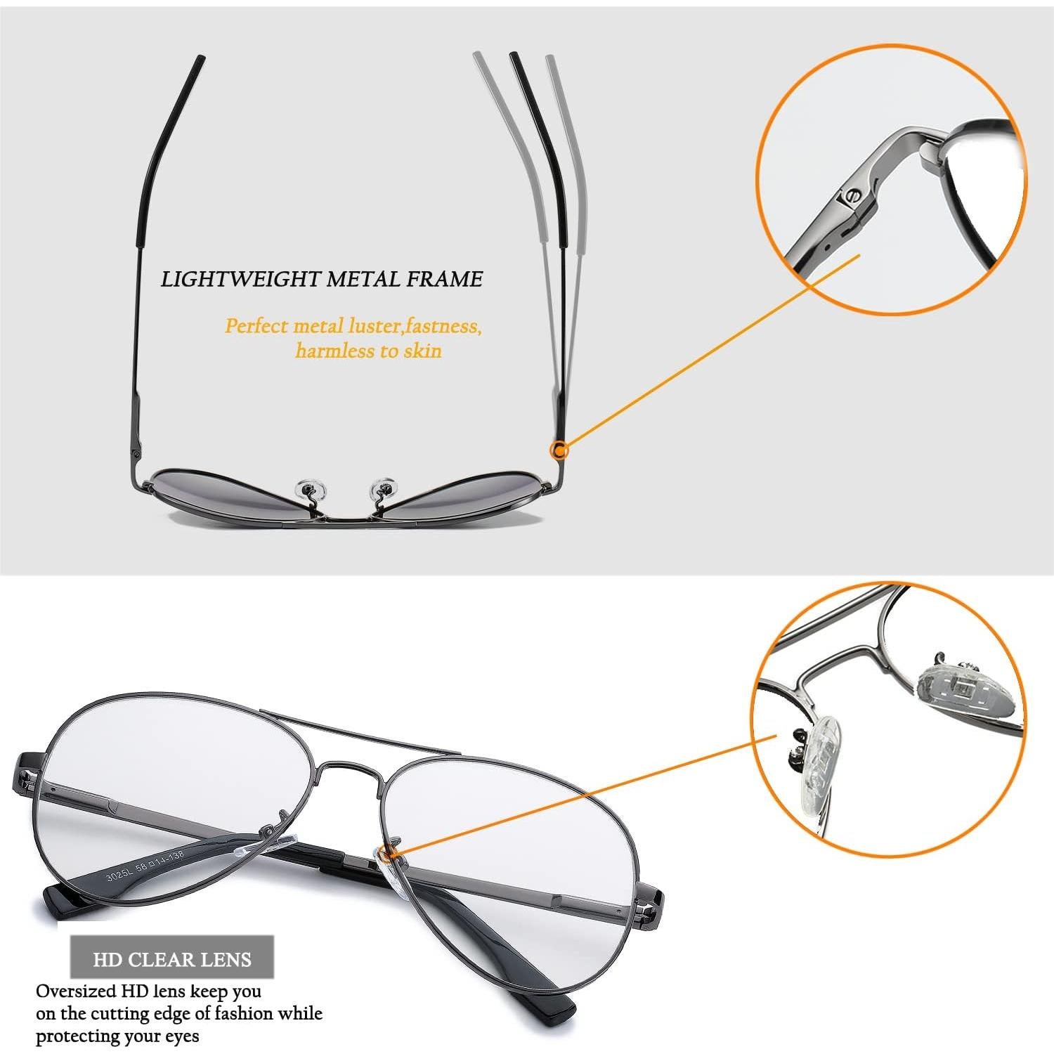 Gafas de Aviador HJSTES Lentes Transparentes Anti Luz Azul