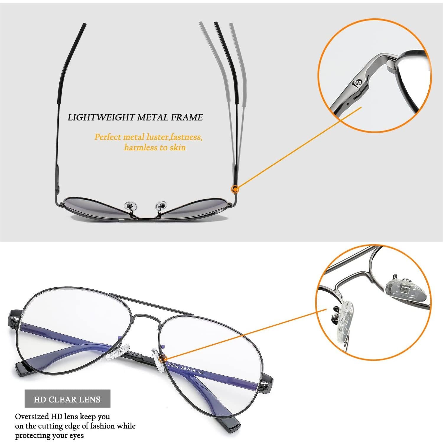 Gafas de Aviador HJSTES Lentes Transparentes Anti Luz Azul