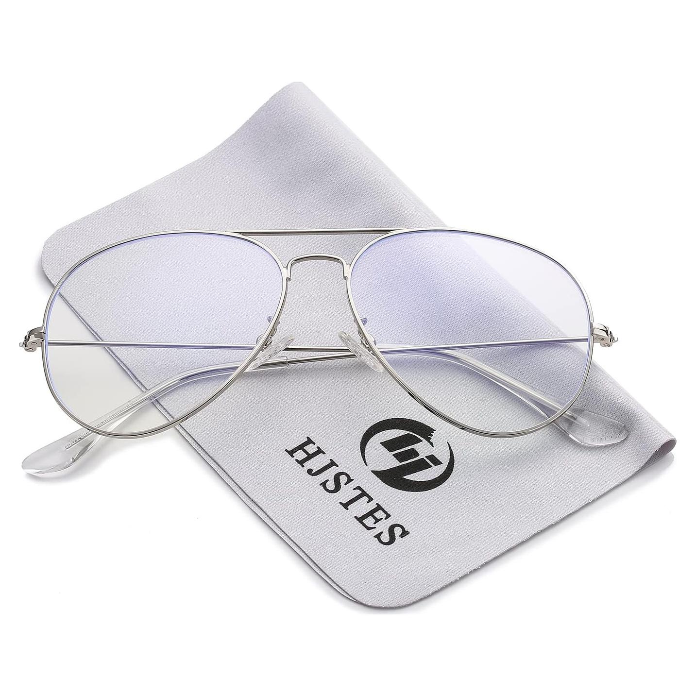 Gafas de Aviador HJSTES Lentes Anti Luz Azul Plata