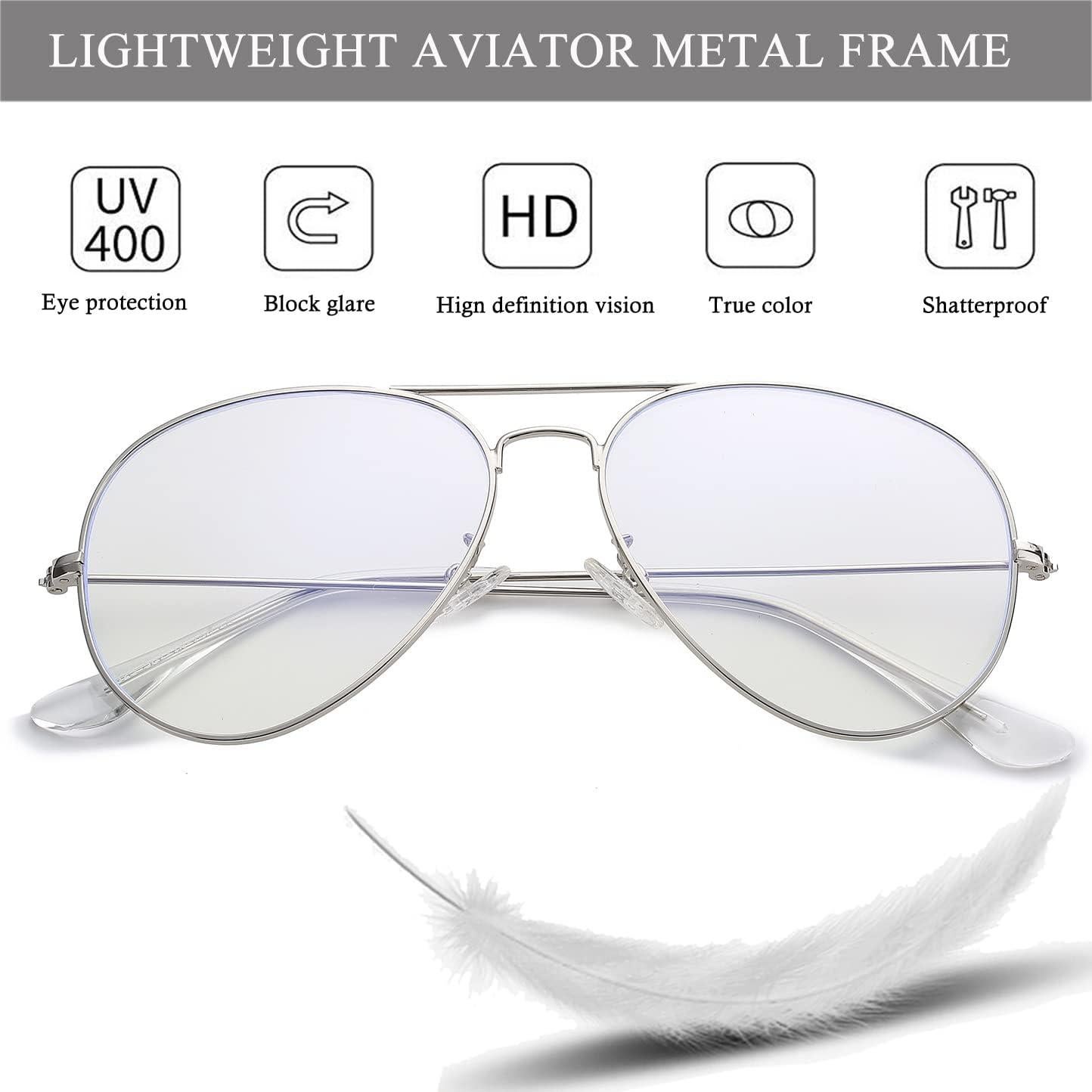 Gafas de Aviador HJSTES Lentes Transparentes Anti Luz Azul