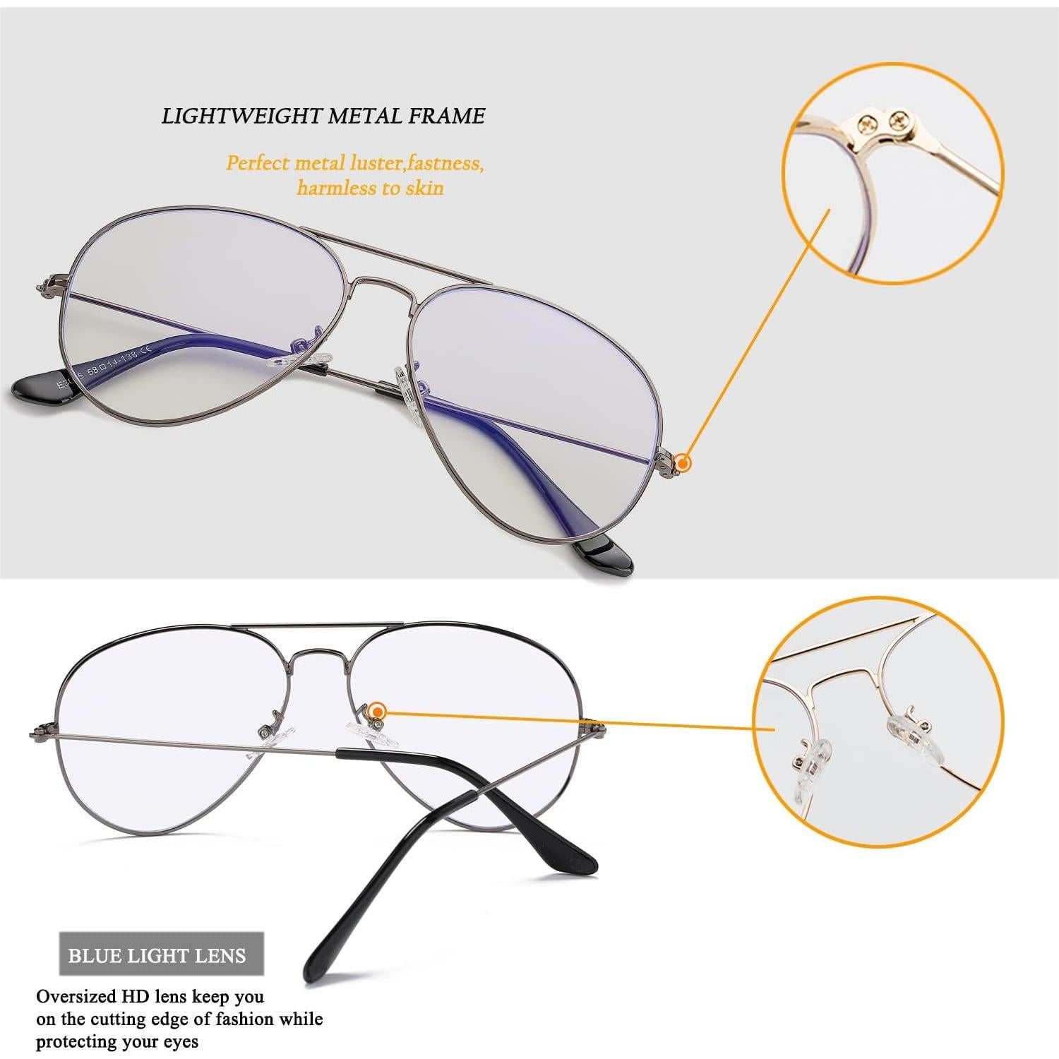 Gafas de Aviador HJSTES con Lente Anti Luz Azul