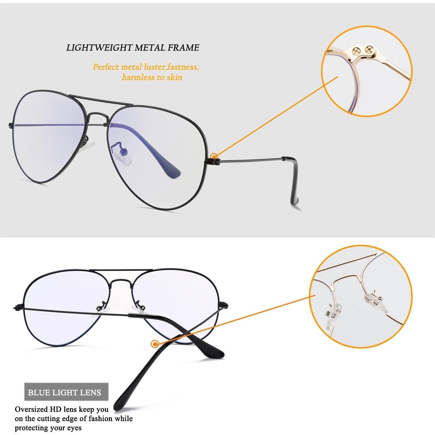 Gafas de Aviador HJSTES Lentes Transparentes Anti Luz Azul