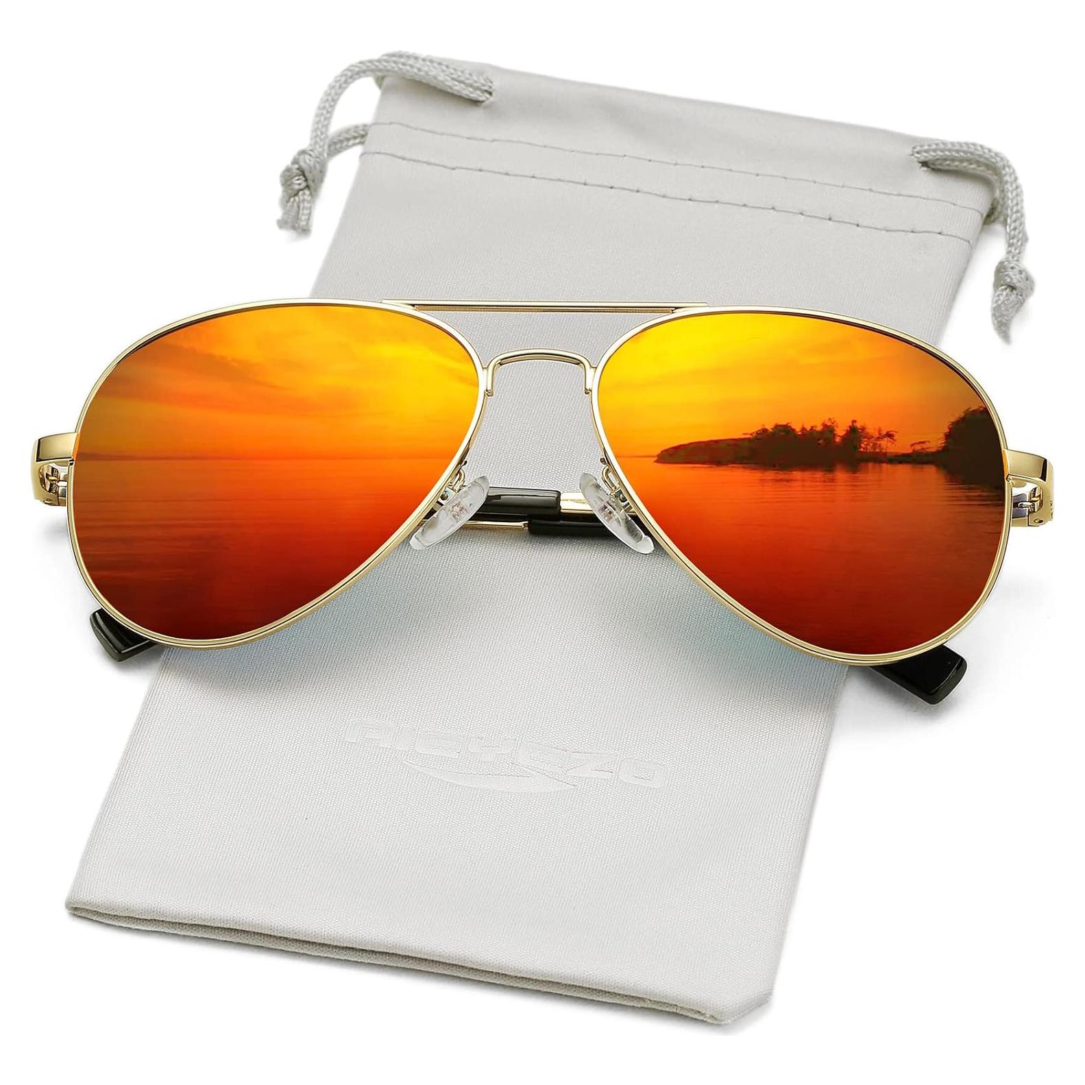 AIEYEZO Gafas de Sol Aviador Polarizadas Oro Espejo Rojo