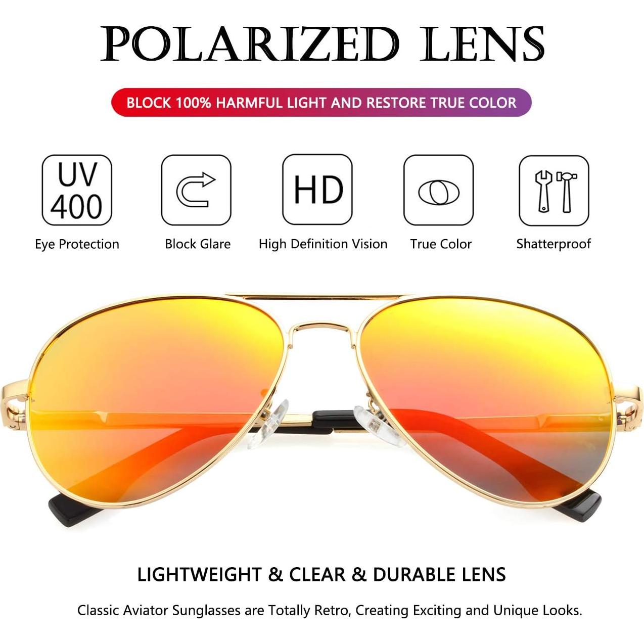 AIEYEZO Gafas de Sol Aviador Polarizadas Oro Espejo Rojo