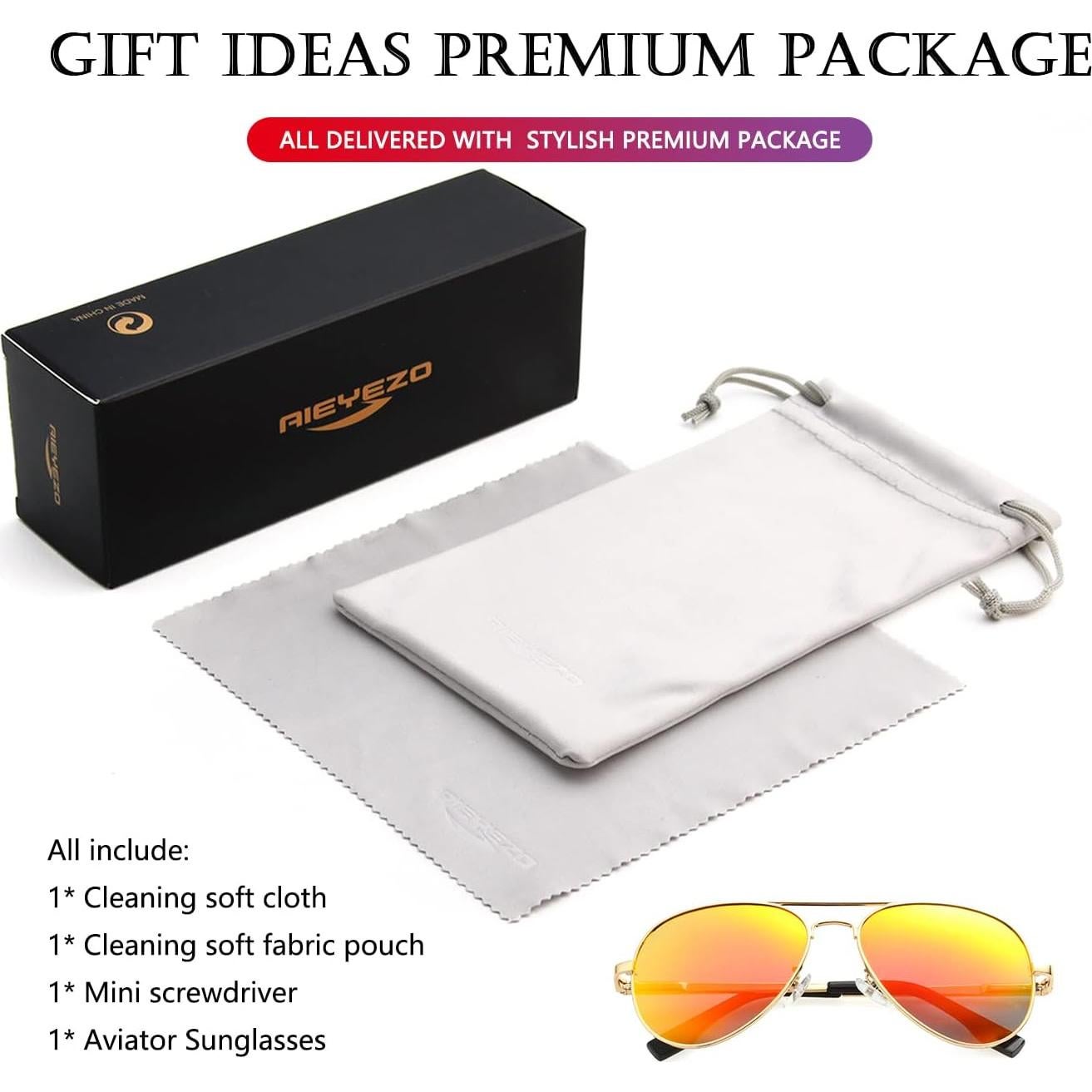 AIEYEZO Gafas de Sol Aviador Polarizadas Oro Espejo Rojo