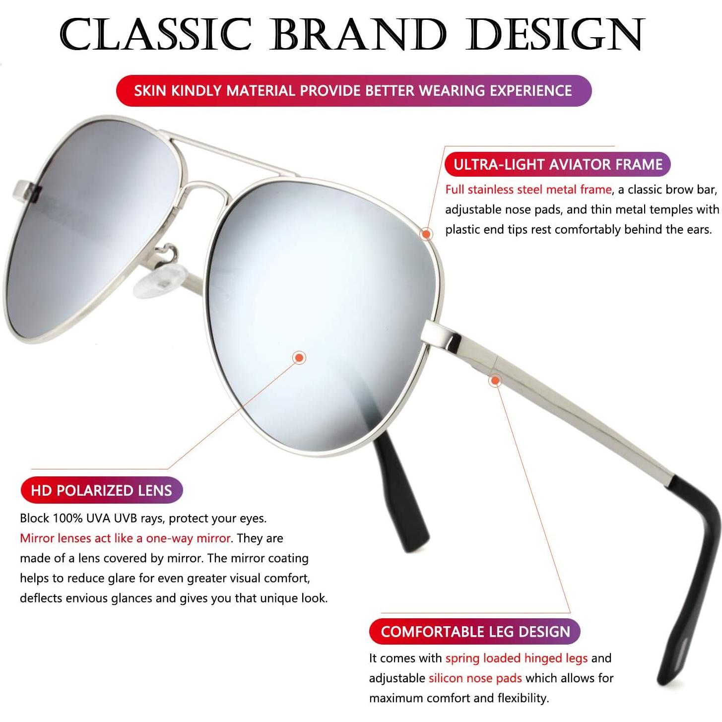 Gafas de sol AIEYEZO aviador polarizadas UV400 plata