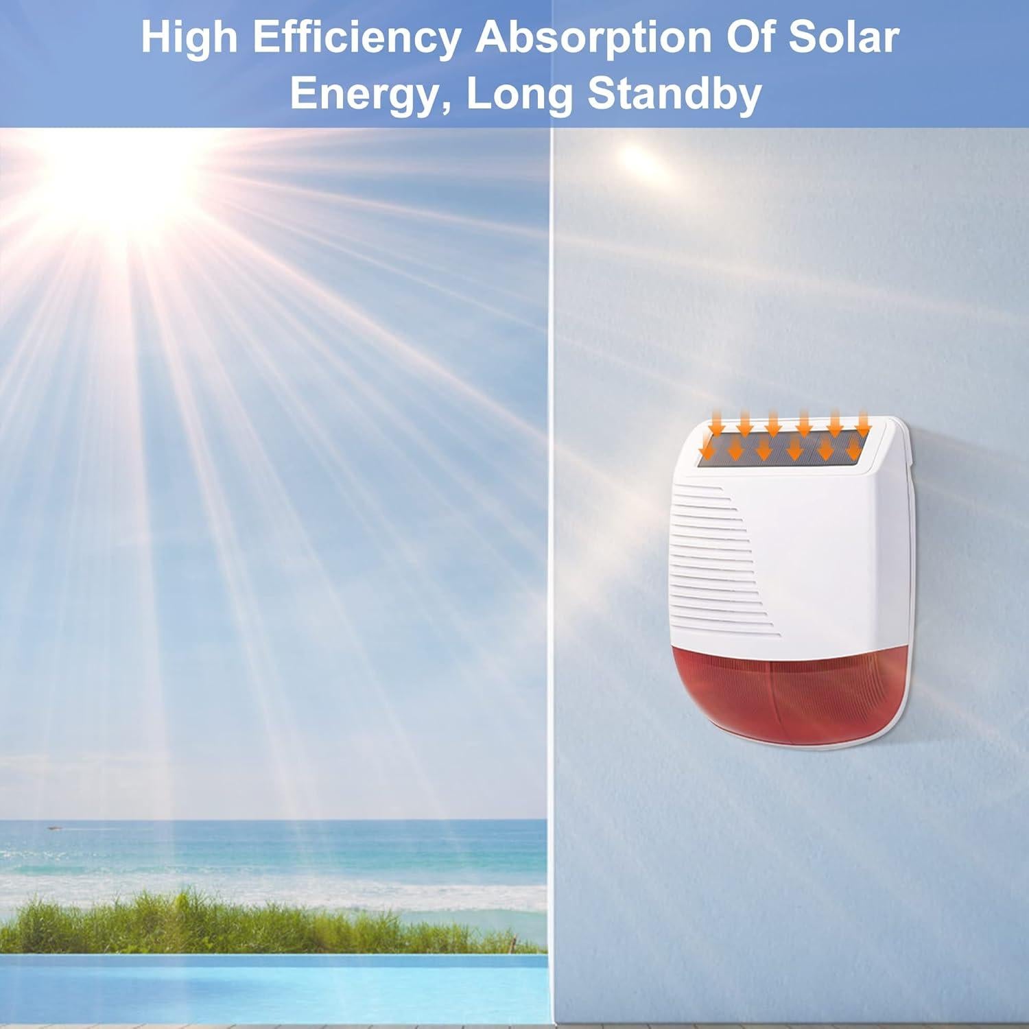 Sirena Estroboscópica Solar YISEELE 120dB IP65 para Seguridad