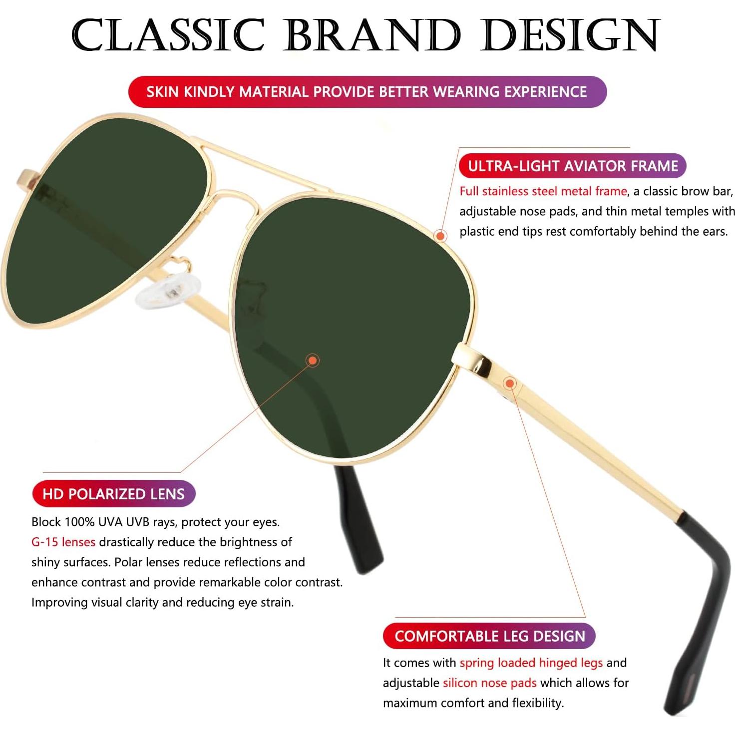 Gafas de sol AIEYEZO Aviador Polarizadas UV400 Oro/G15