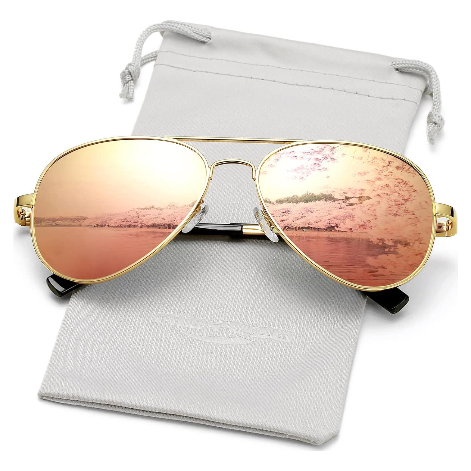 Gafas de sol AIEYEZO aviador polarizadas UV400 oro espejo rosa