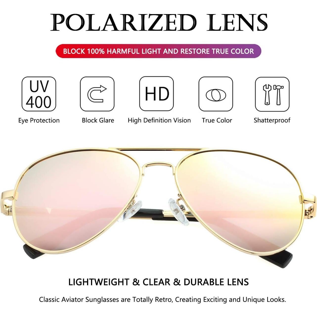 Gafas de sol AIEYEZO aviador polarizadas UV400 oro espejo rosa