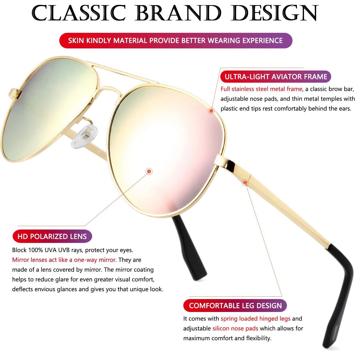 Gafas de sol AIEYEZO aviador polarizadas UV400 oro espejo rosa