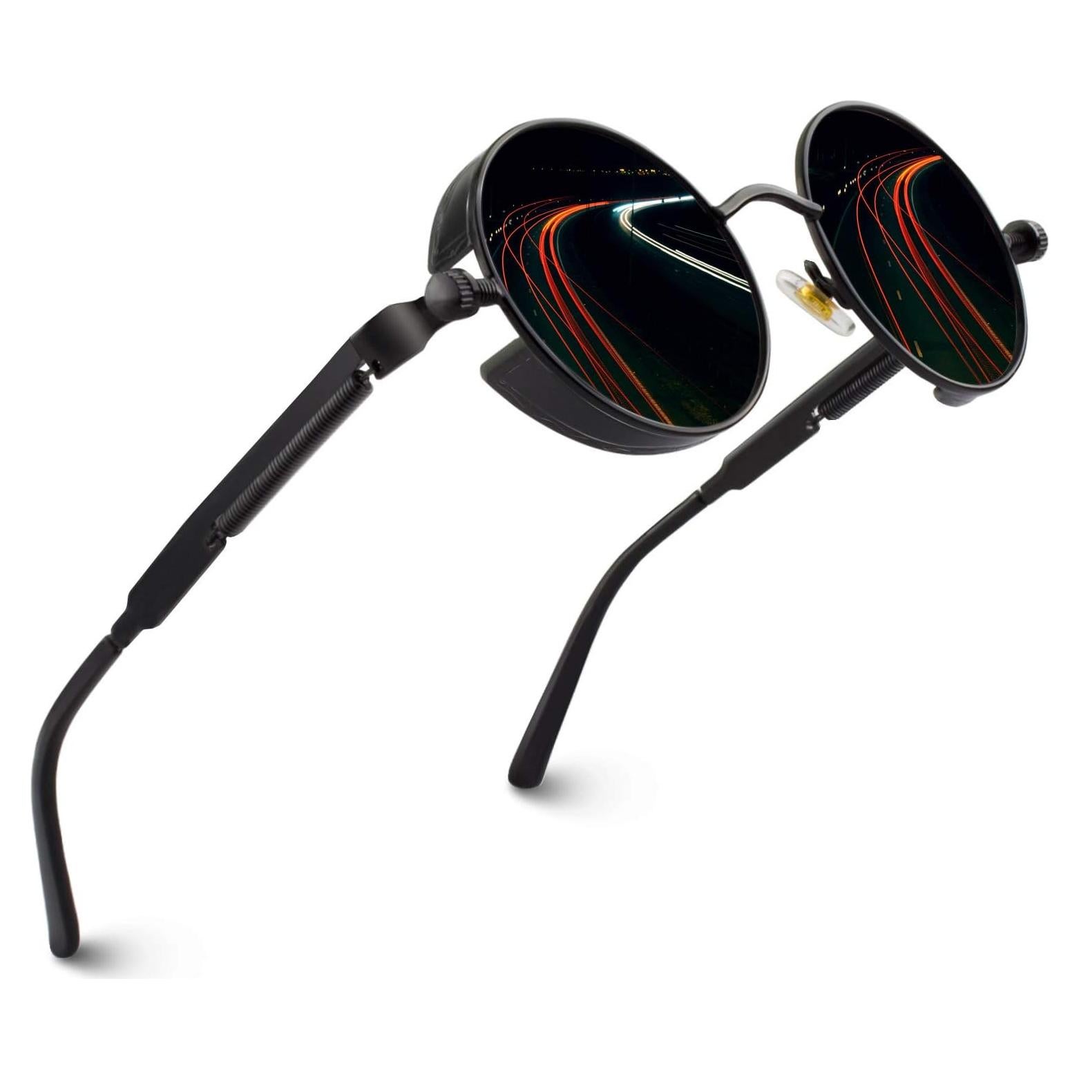 Gafas de Sol CGID Retro Steampunk UV400 Marco Metal Negro