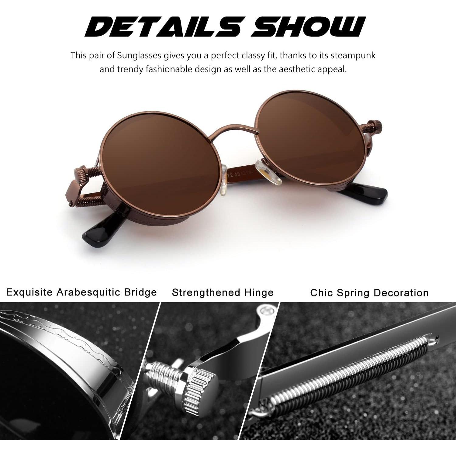 Gafas de Sol Polarizadas CGID Steampunk Redondas UV400