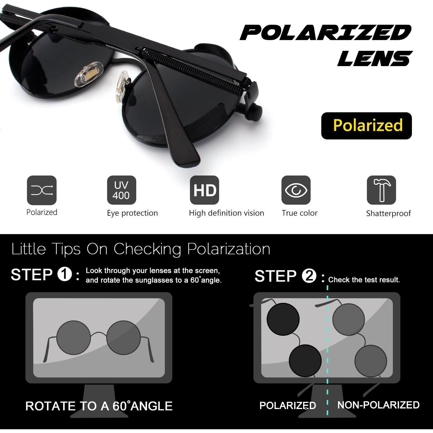 Gafas de Sol Polarizadas CGID Steampunk Redondas UV400