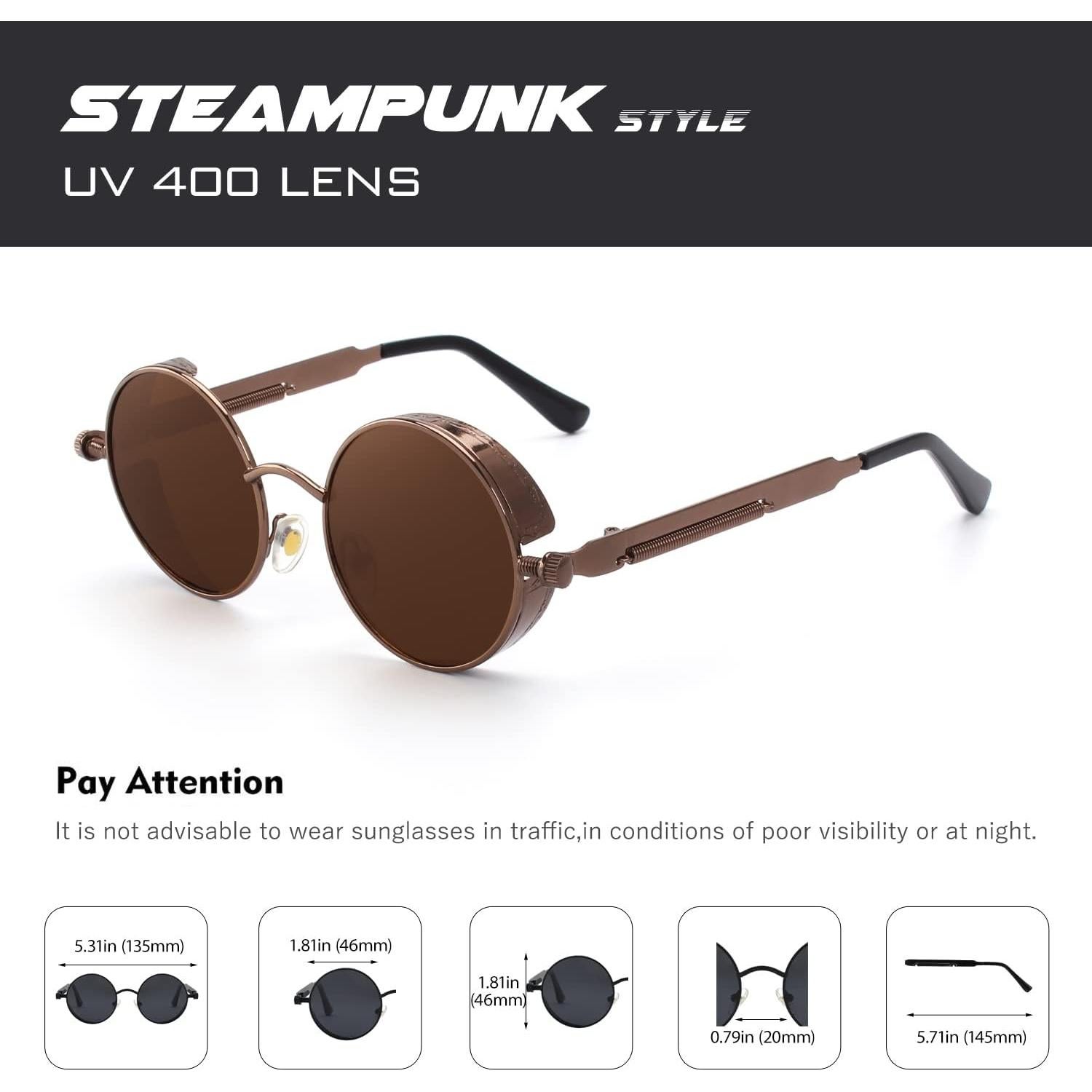 Gafas de Sol CGID Steampunk Redondas UV400 Marrón