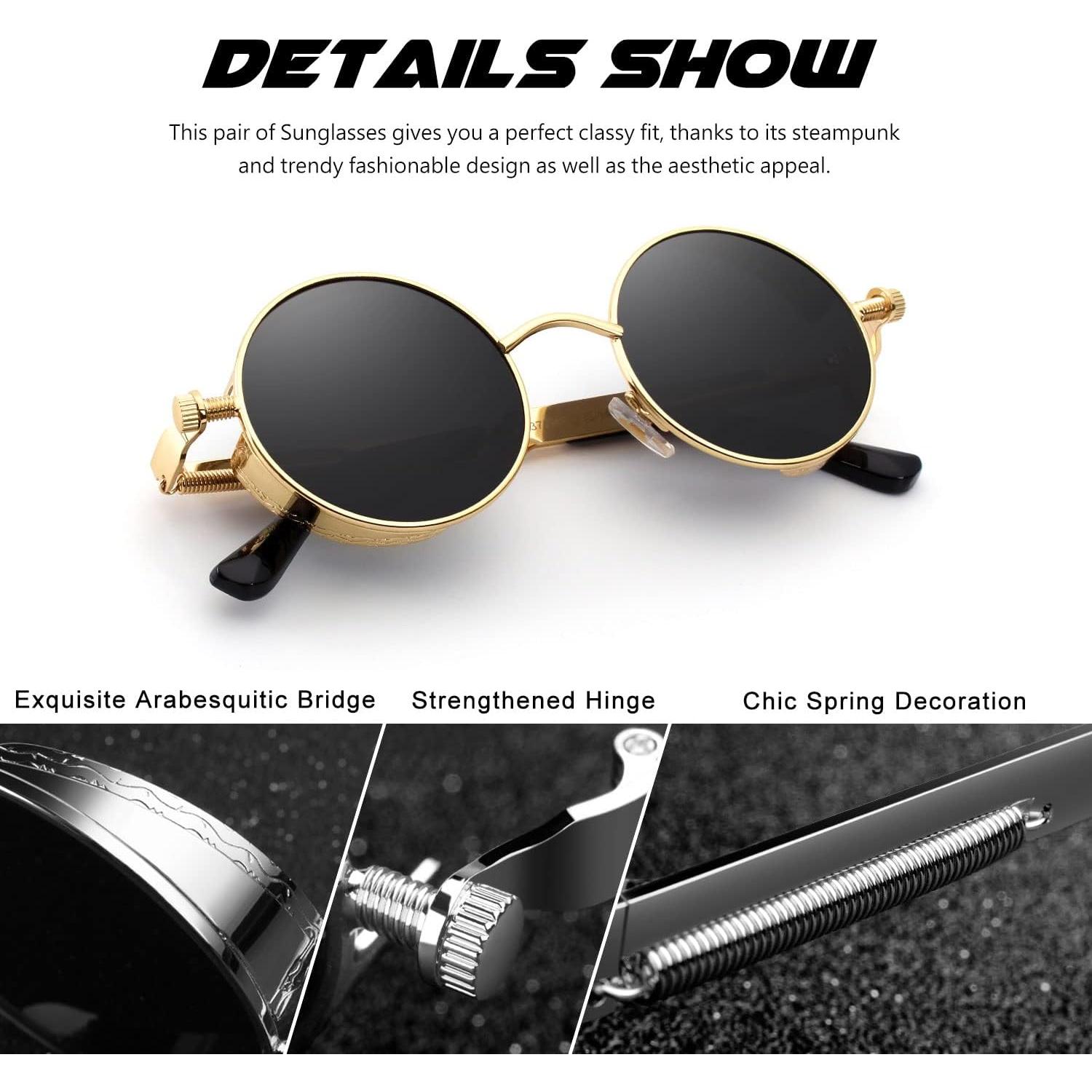 Gafas de Sol CGID Retro Steampunk UV400 Marco Metal Dorado