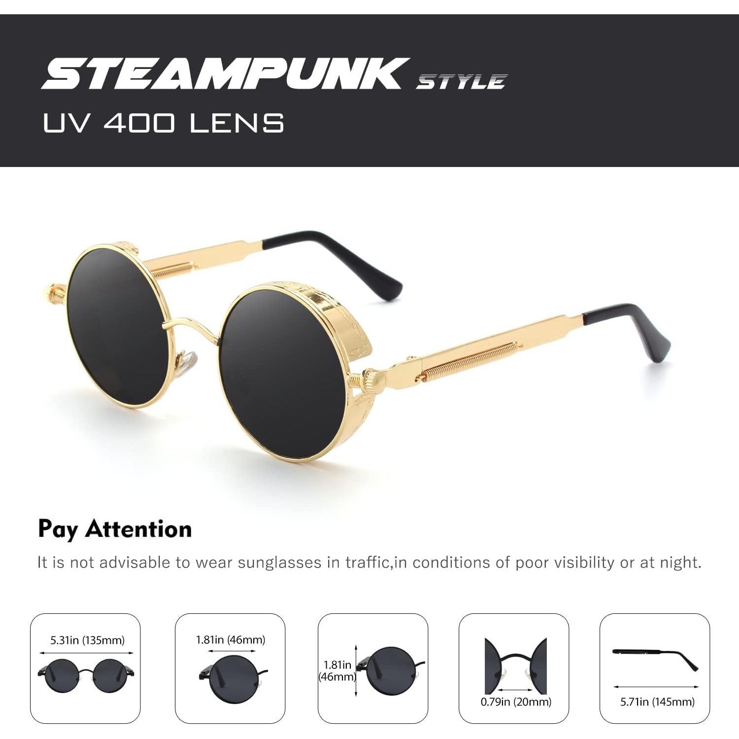 Gafas de Sol CGID Retro Steampunk UV400 Marco Metal Dorado