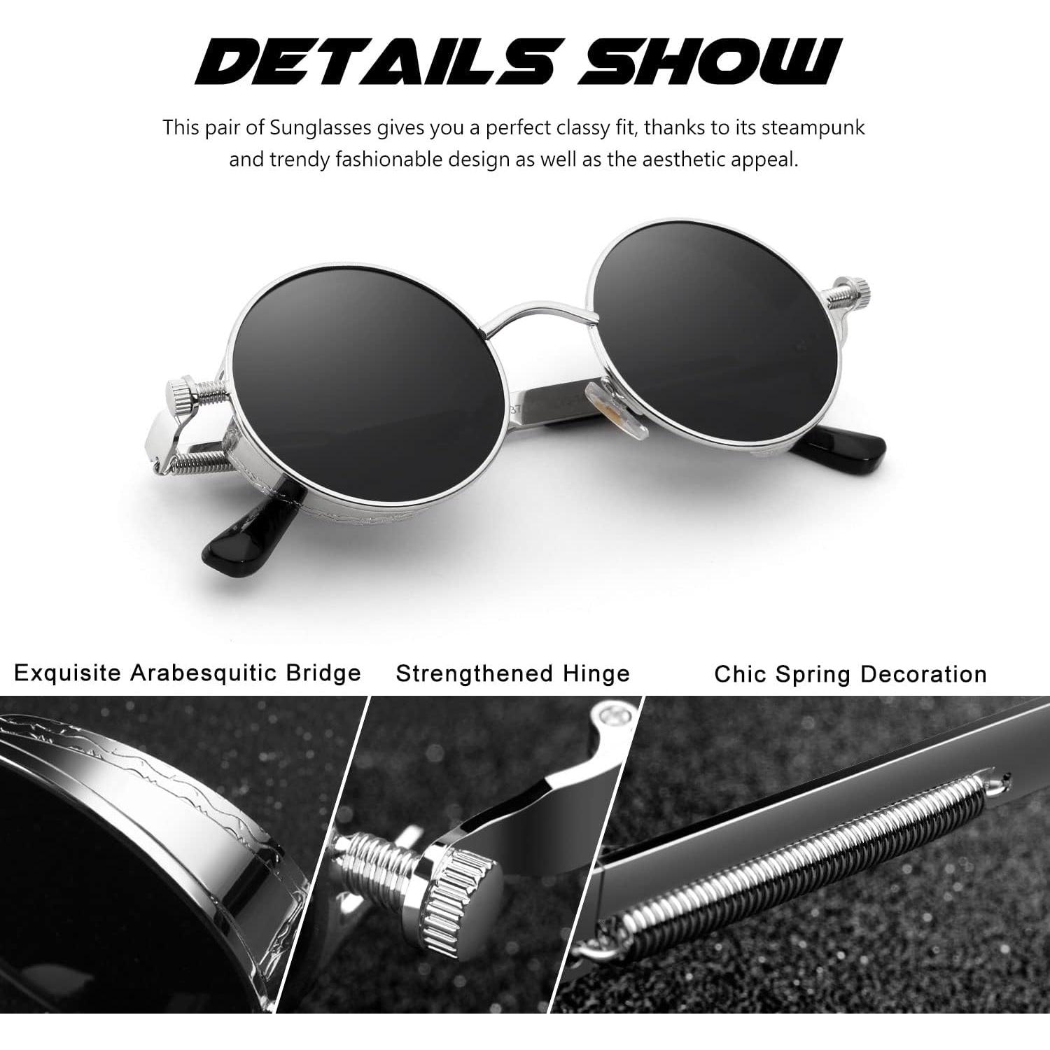 CGID Gafas de Sol Redondas Retro Steampunk UV400