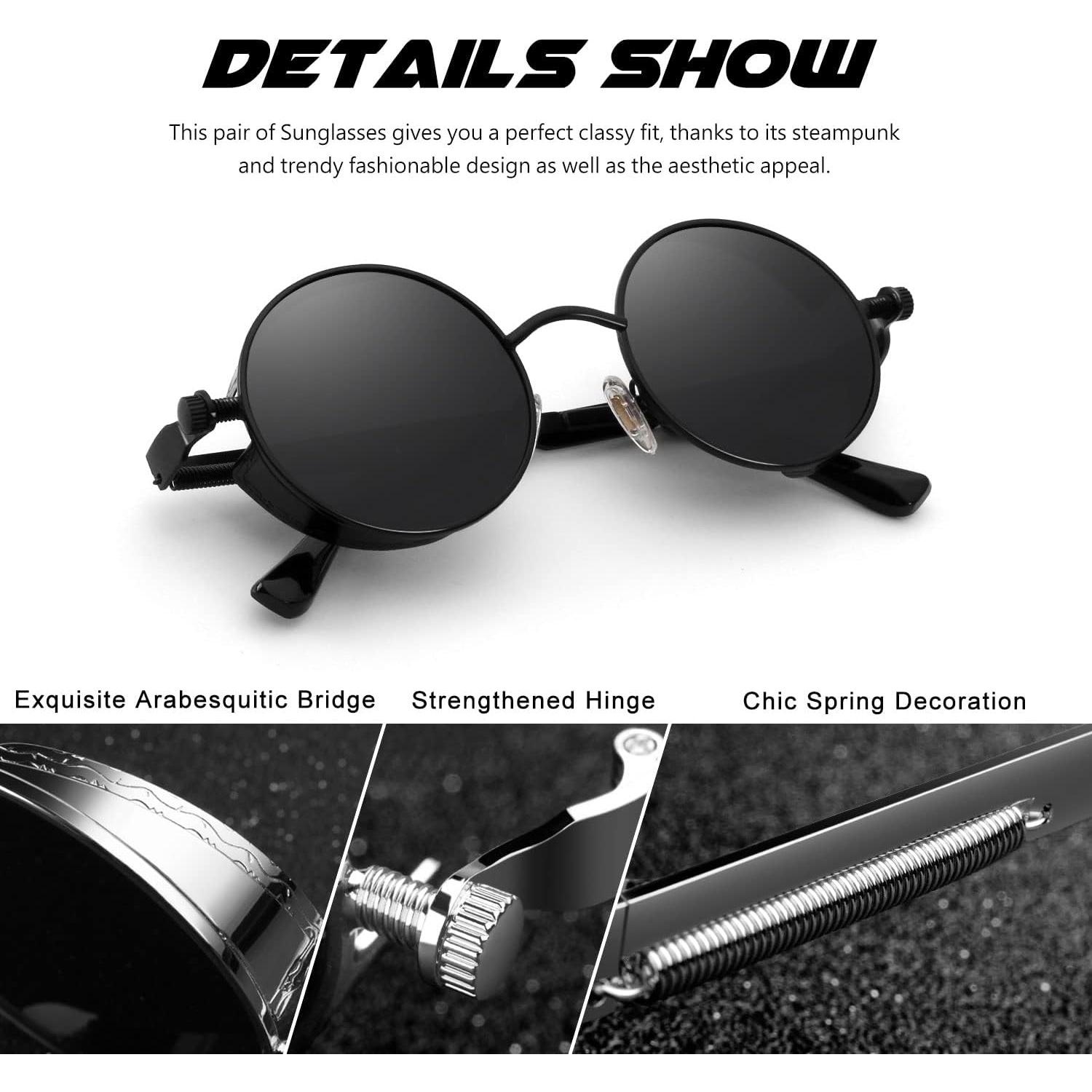 Gafas de Sol Steampunk CGID Redondas UV400 para Hombres