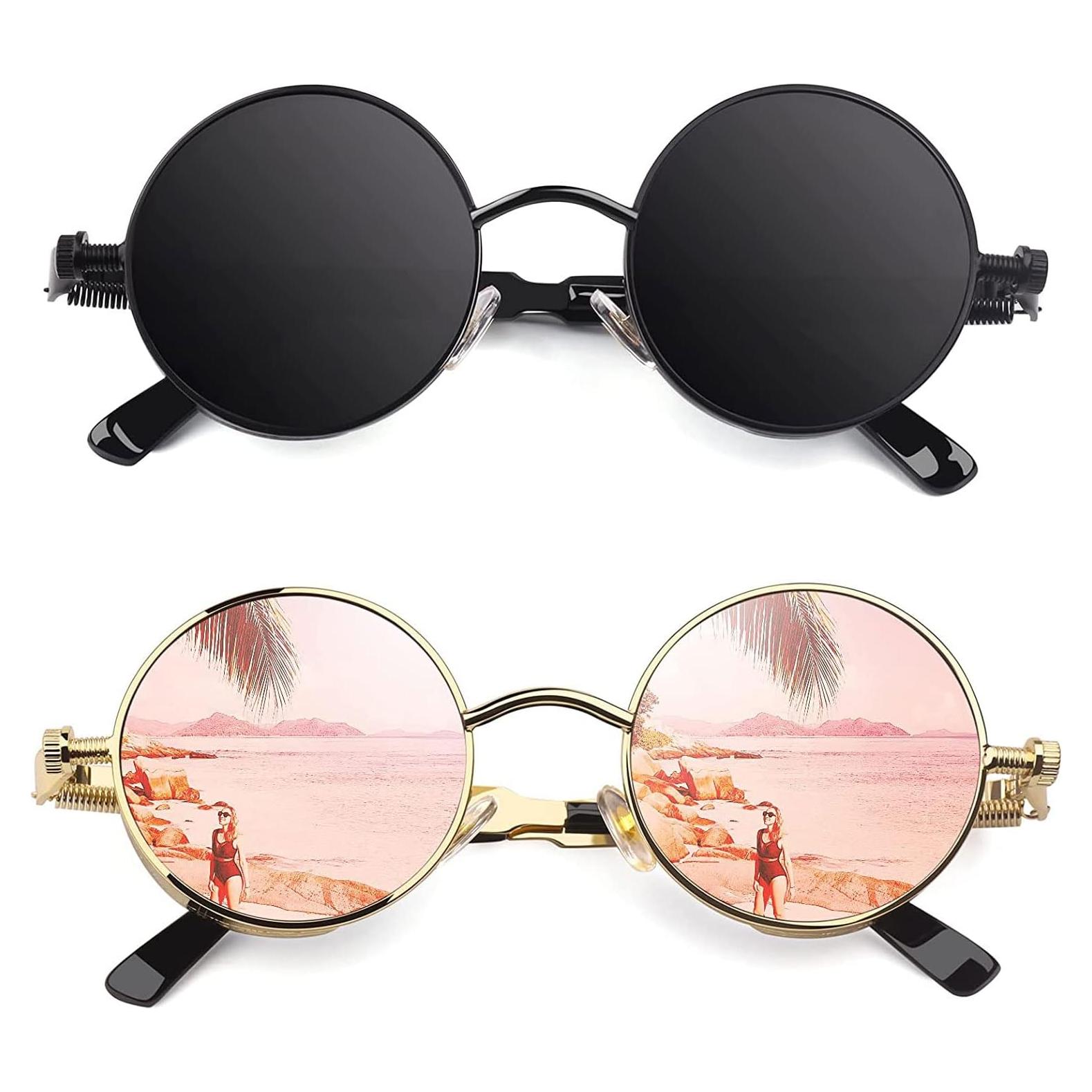 CGID Gafas de Sol Redondas Steampunk UV400 para Hombres