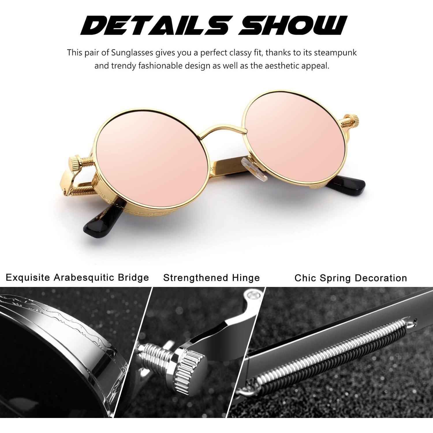 CGID Gafas de Sol Redondas Steampunk UV400 para Hombres