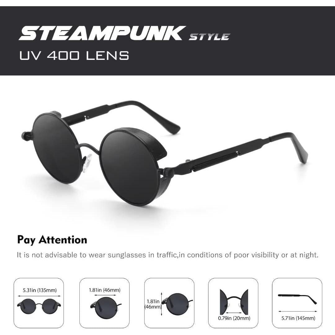 CGID Gafas de Sol Redondas Steampunk UV400 para Hombres