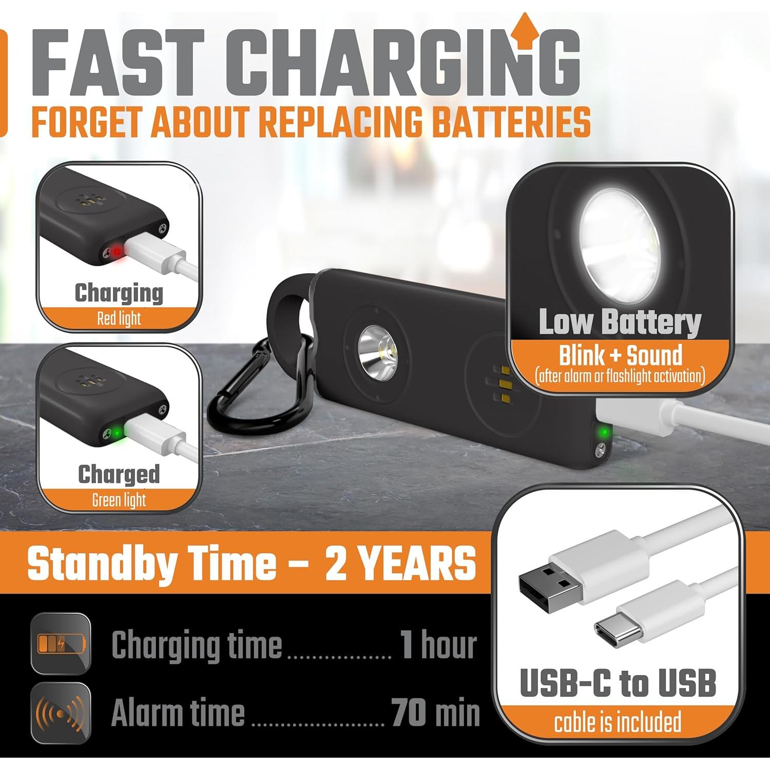 Alarma Personal WETEN 130 dB Recargable USB con Luz - Negro