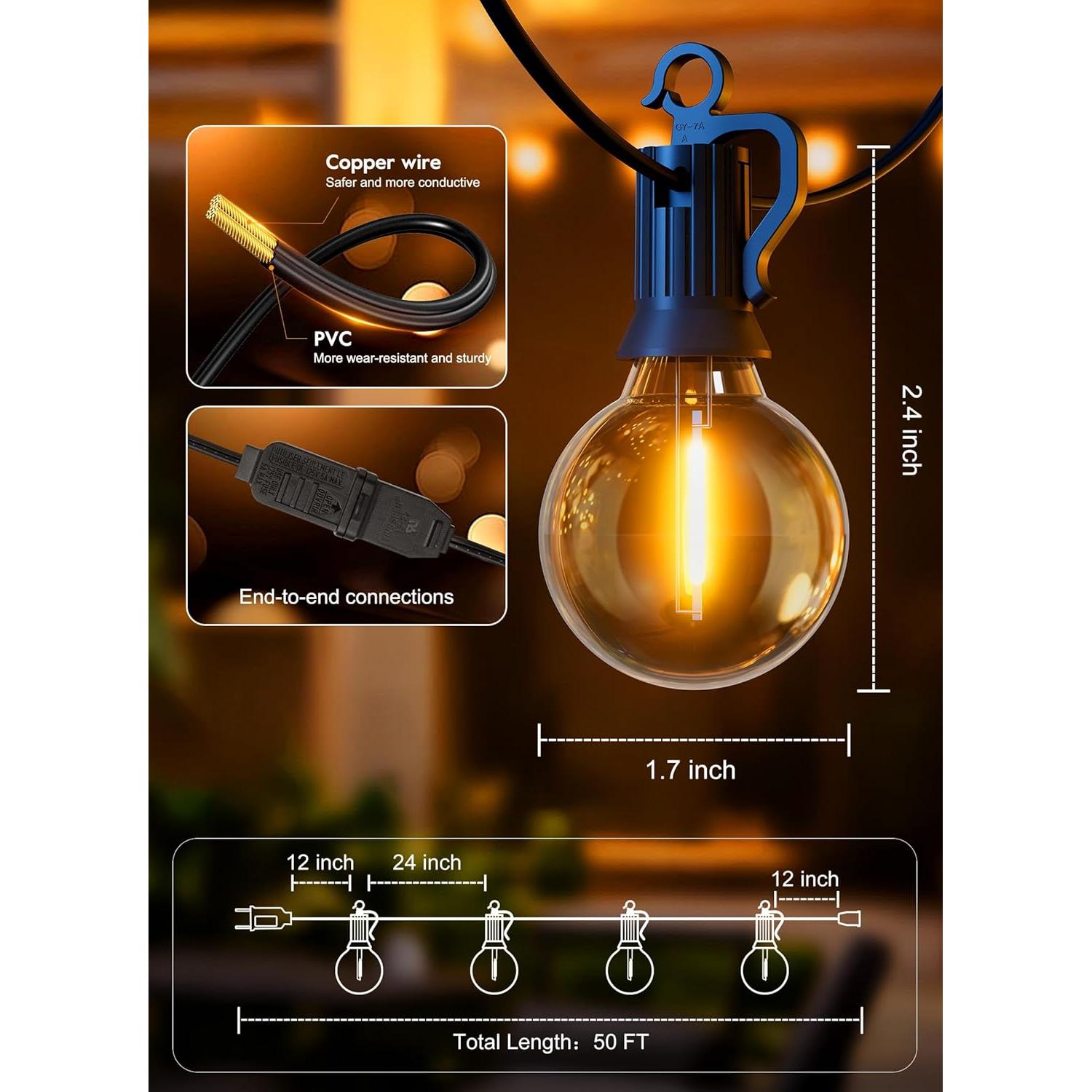 Luces de Cadena LED Brightown 15,24 m 25 Bombillas Dimmables