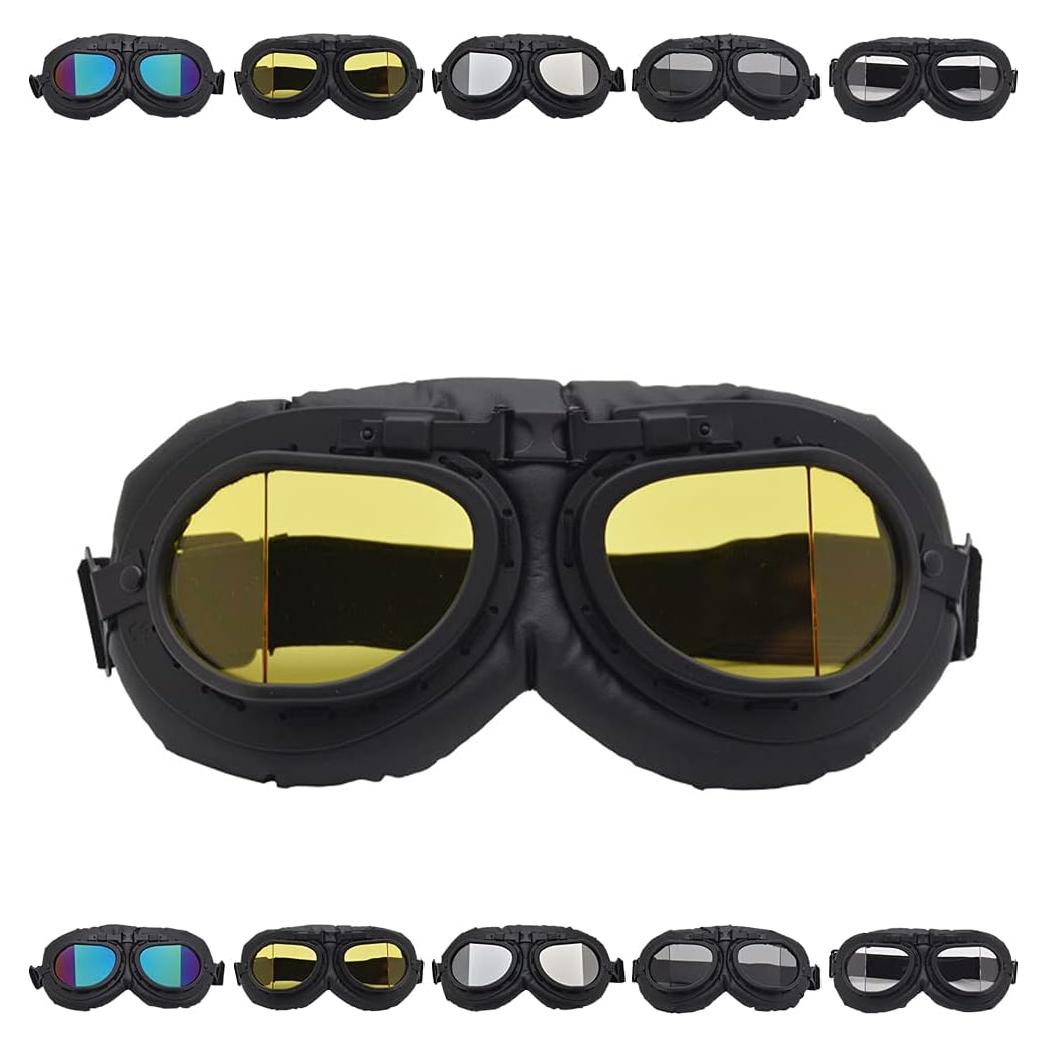 Gafas de Moto Vintage Peicees Negro Lentes Ámbar