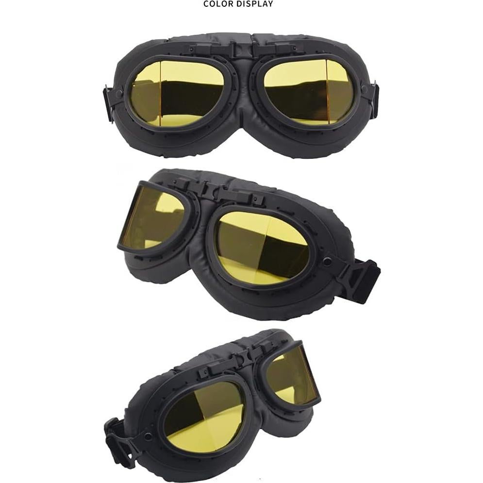 Gafas de Moto Vintage Peicees Negro Lentes Ámbar