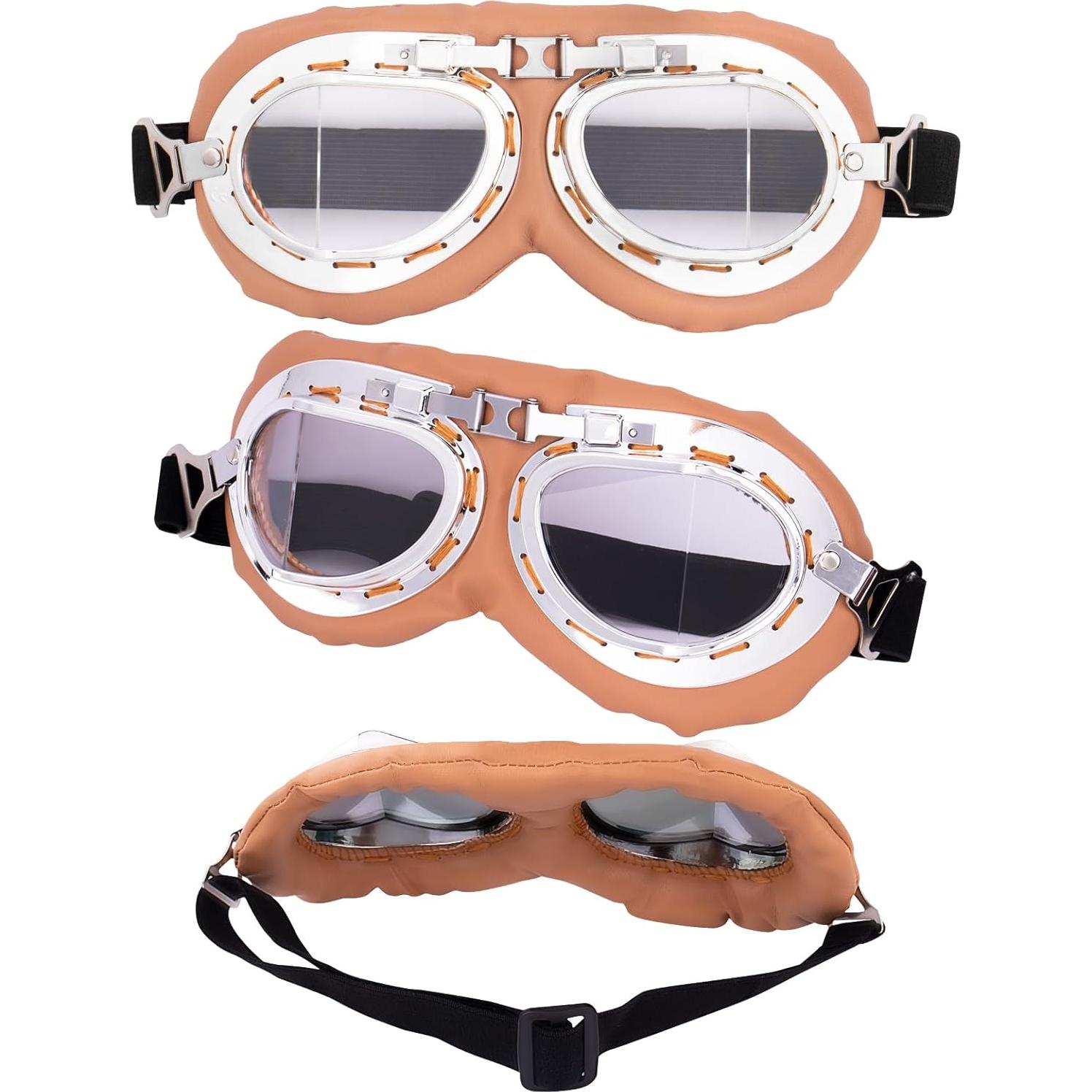 Gafas de Moto Vintage Peicees Marco Plateado Lentes Transparentes