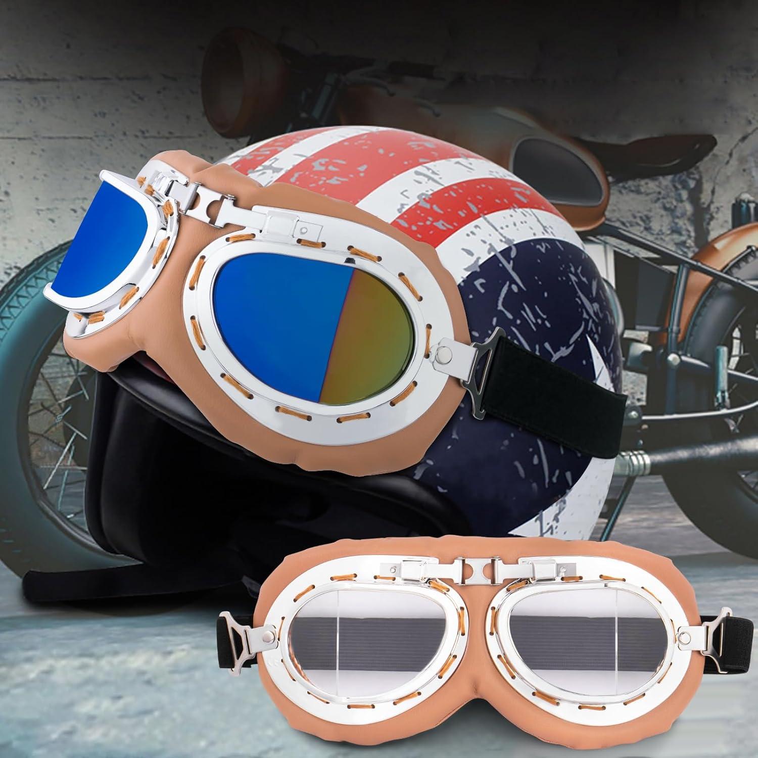 Gafas de Moto Vintage Peicees Marco Plateado Lentes Transparentes