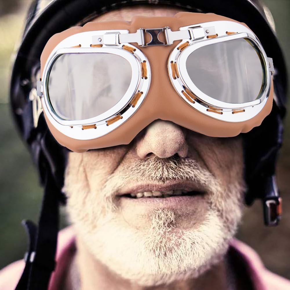 Gafas de Moto Vintage Peicees Marco Plateado Lentes Transparentes