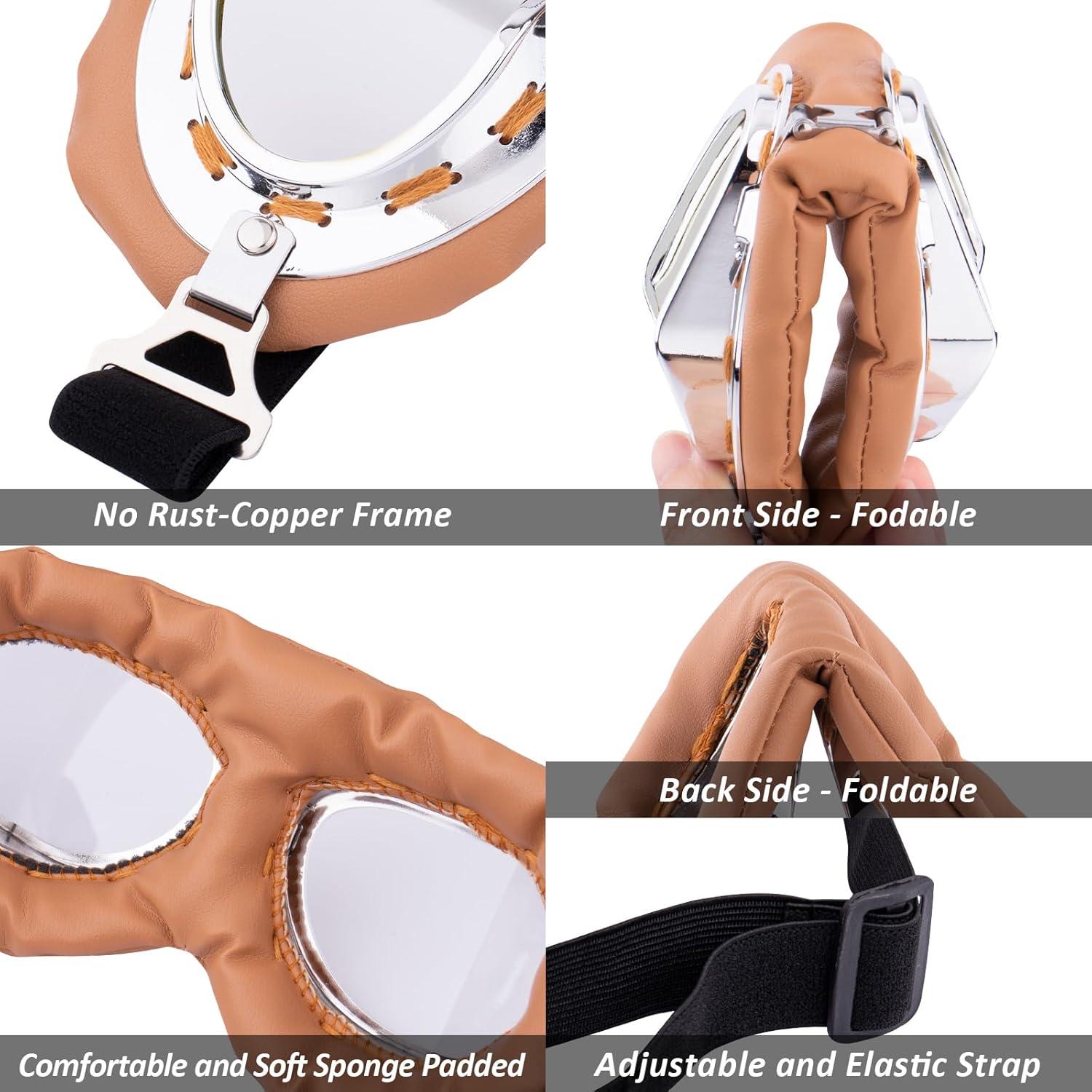 Gafas de Moto Vintage Peicees Marco Plateado Lentes Transparentes