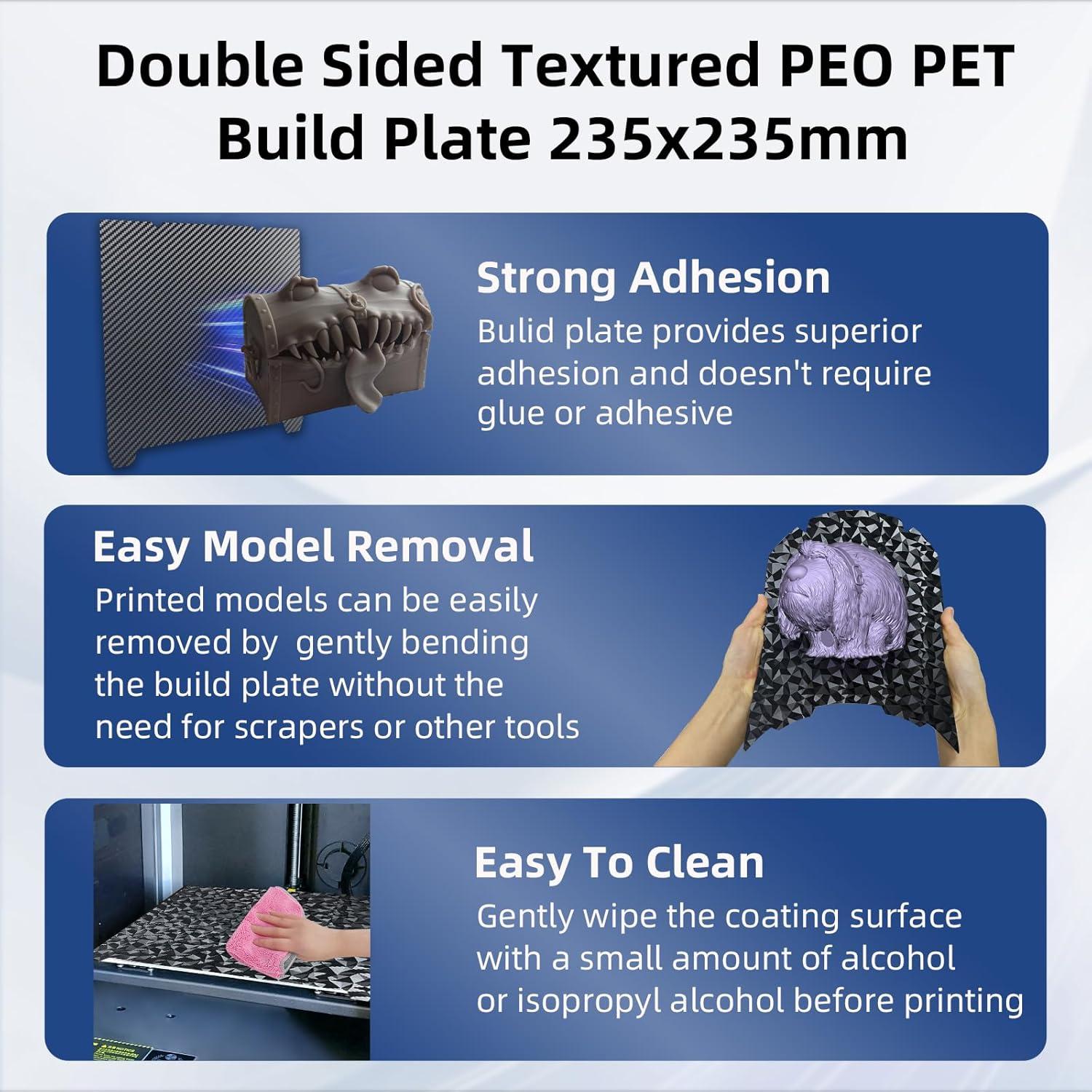 Cama de Impresión 3D Texturizada Doble Cara 235mm PEO PET