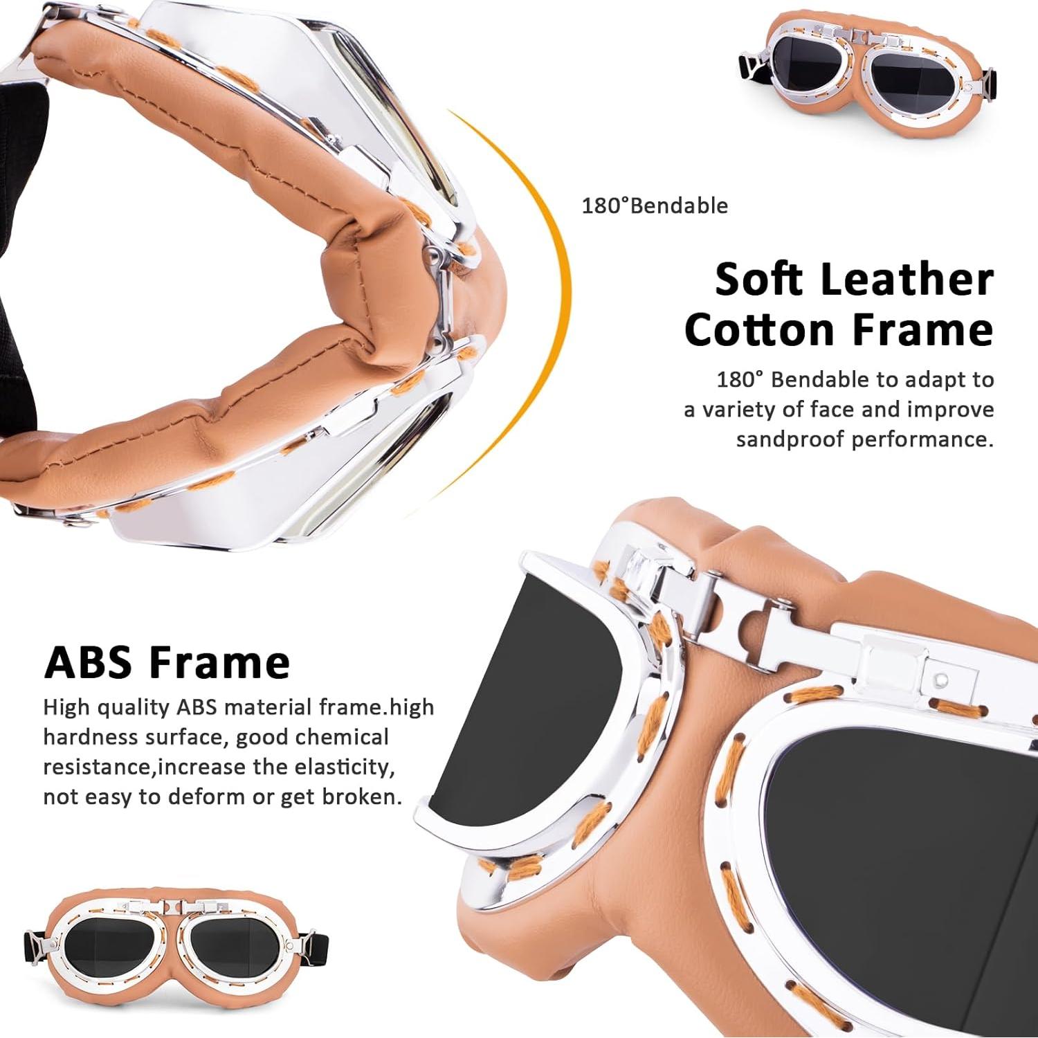 Gafas de Moto Vintage Peicees Marco Plateado Lentes Ahumados