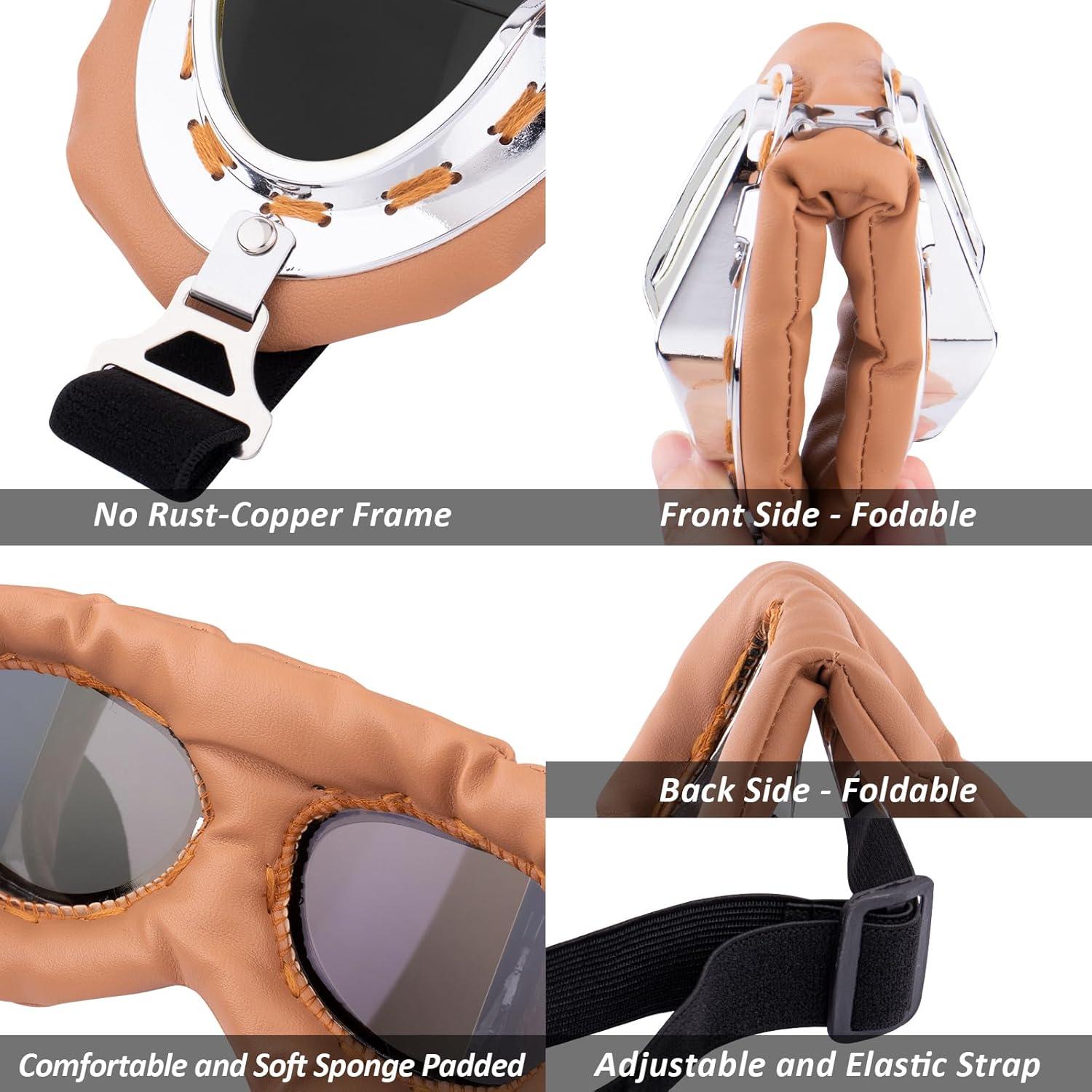 Gafas de Moto Vintage Peicees Marco Plateado Lentes Ahumados