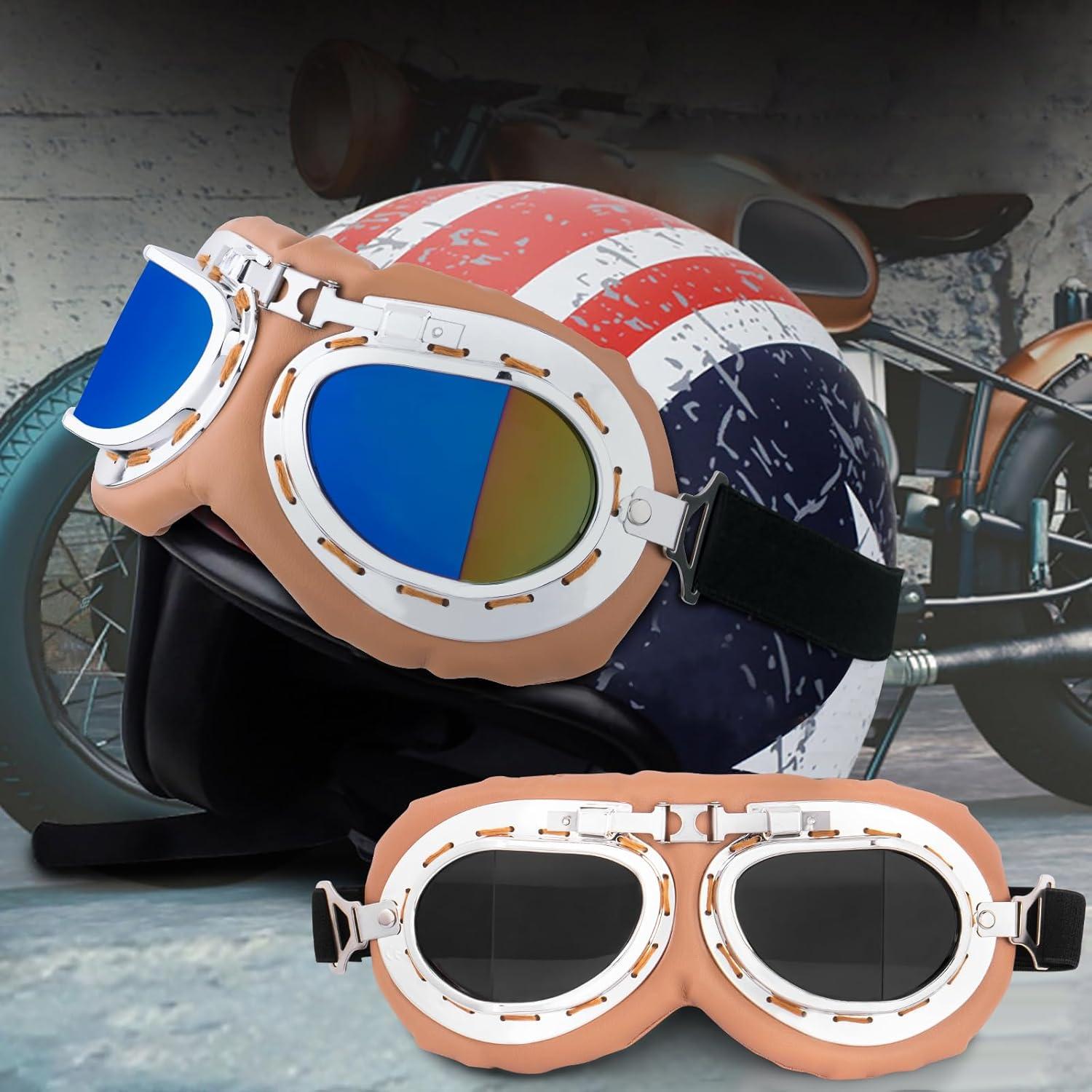 Gafas de Moto Vintage Peicees Marco Plateado Lentes Ahumados