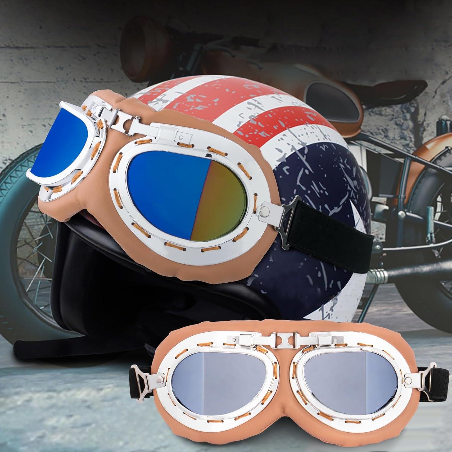 Gafas de Moto Vintage Peicees Marco Plateado Lentes PC