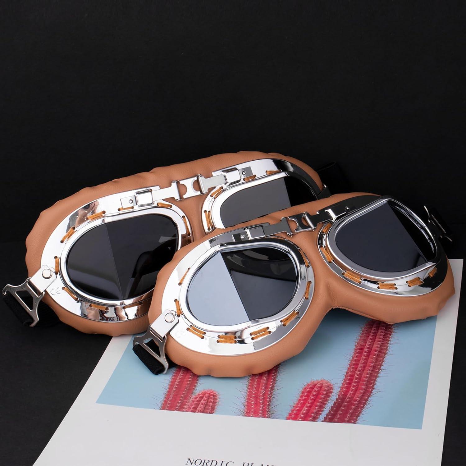 Gafas de Moto Vintage Peicees Marco Plateado Lentes PC